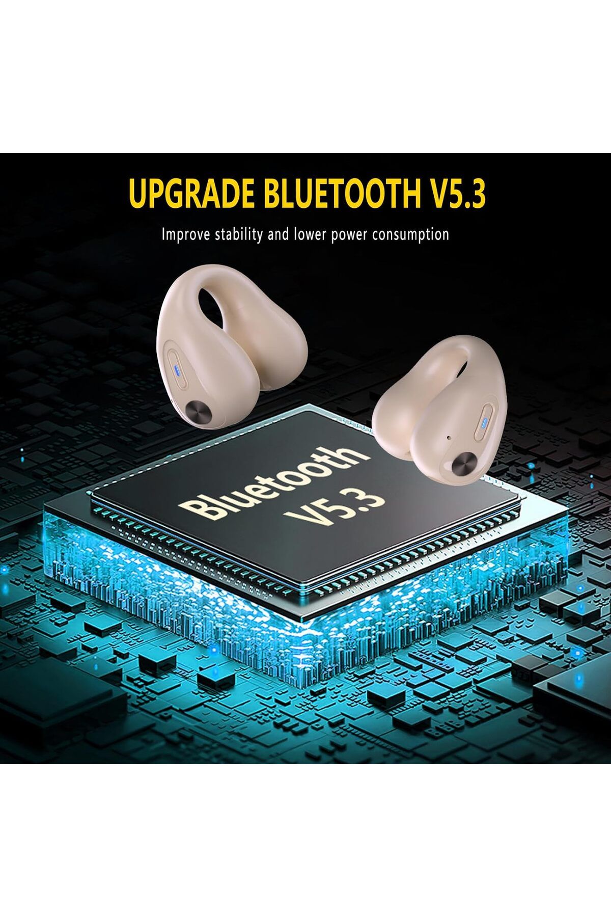 Vichema Tech-Wireless Audio Headphones, HI-FI sound quality, Vichema Tech® LY6, Bluetooth 5.3, Ear clips, Beige 5