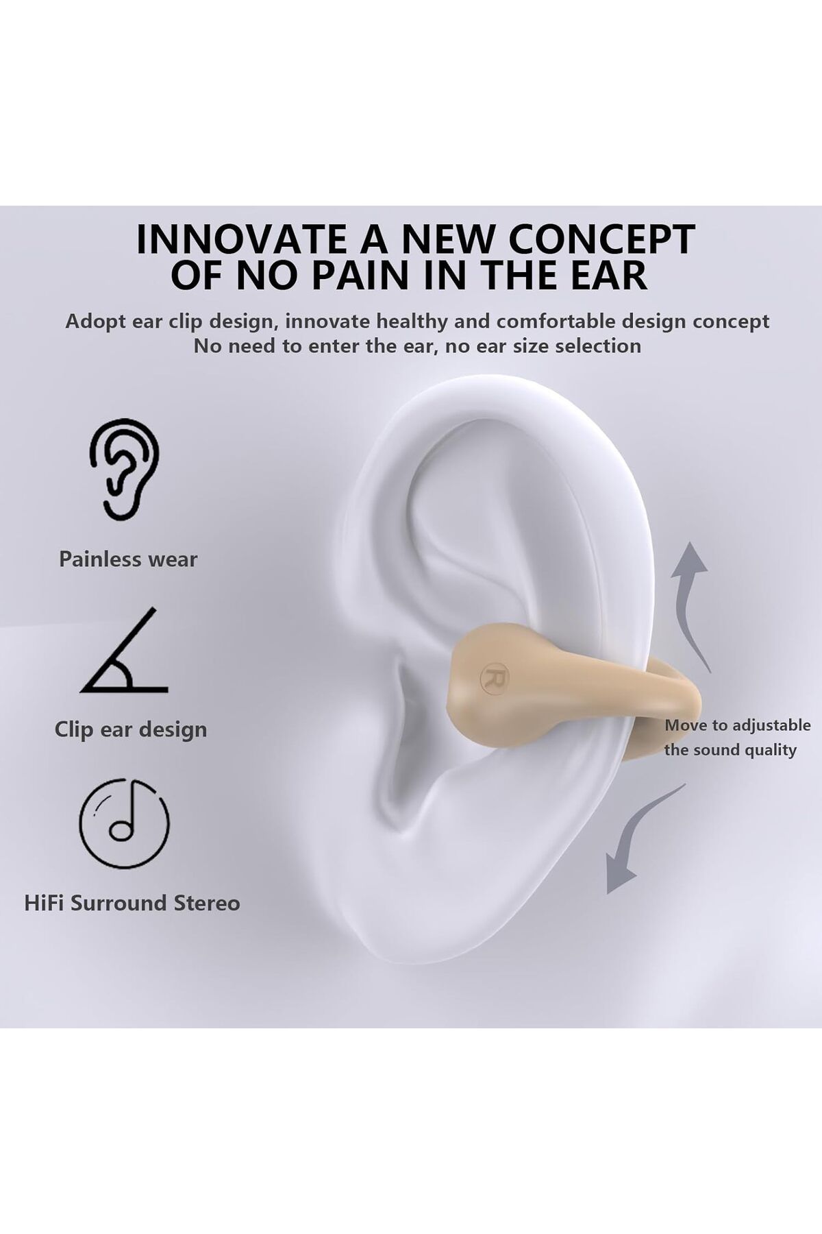 Vichema Tech-Wireless Audio Headphones, HI-FI sound quality, Vichema Tech® LY6, Bluetooth 5.3, Ear clips, Beige 4