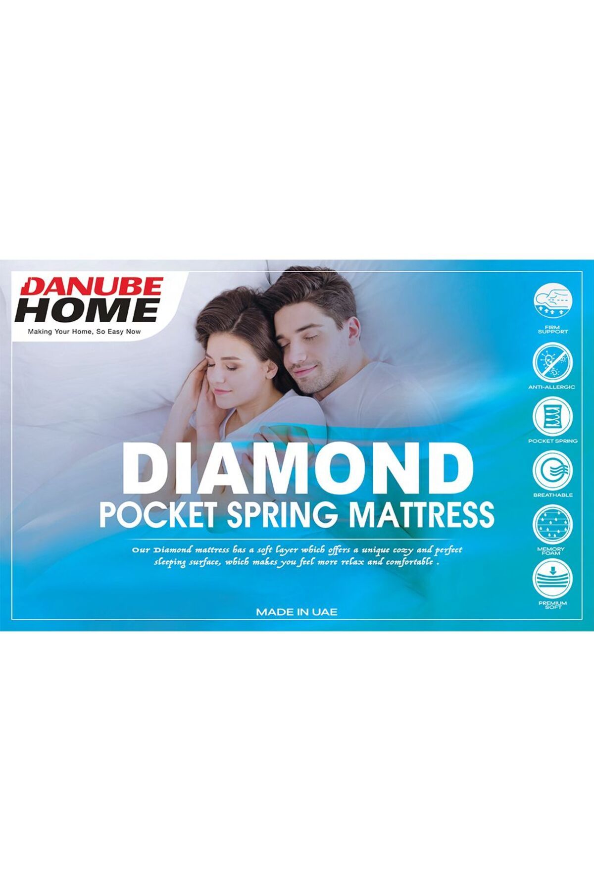 Danube Home-Diamond Pocket Spring w/ Pillow Top w/ Memory Foam Mattress 120X200X27cm|Single Size|Medium Soft 5
