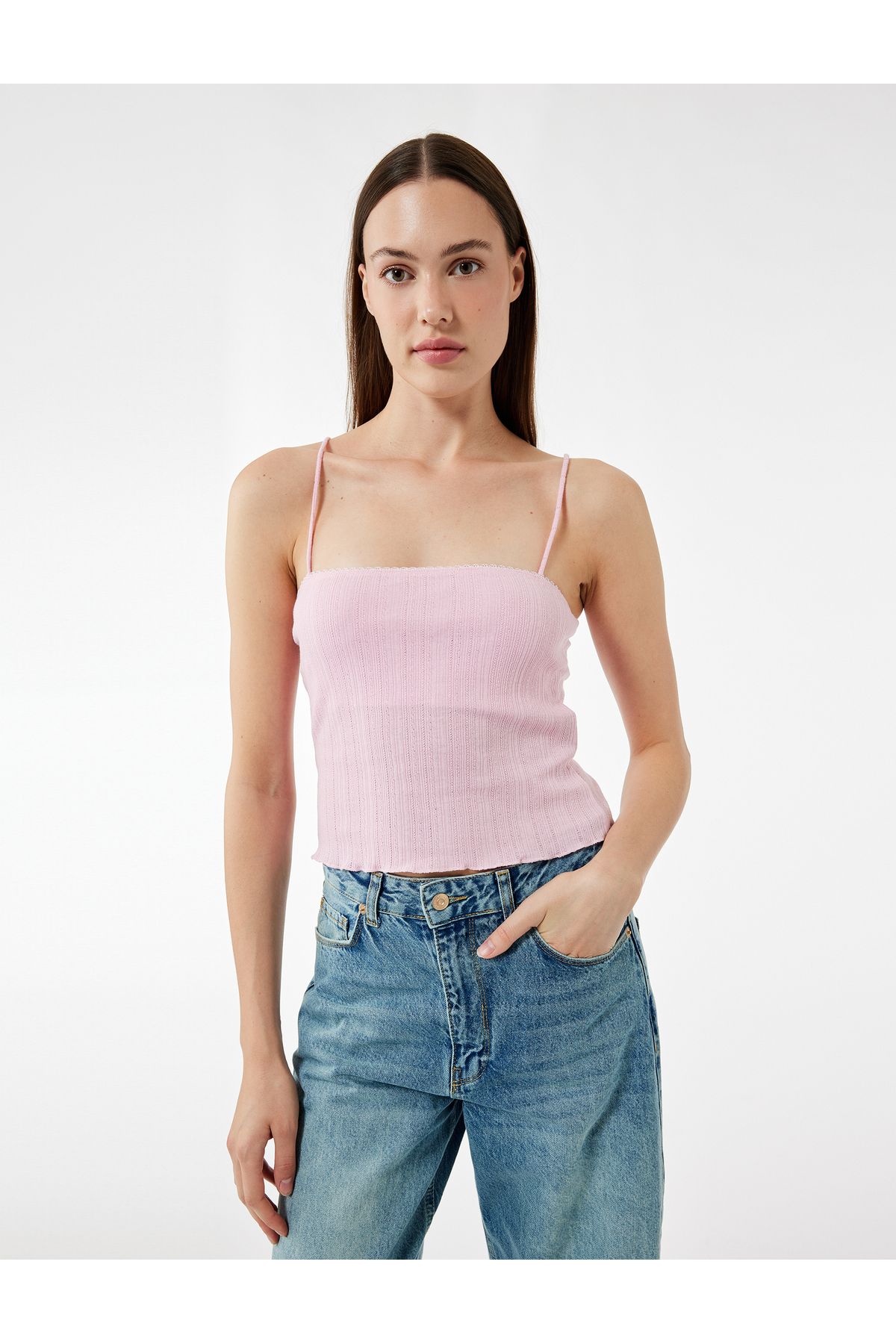 Koton Slim Fit İnce Askılı Crop Atlet görsel 2