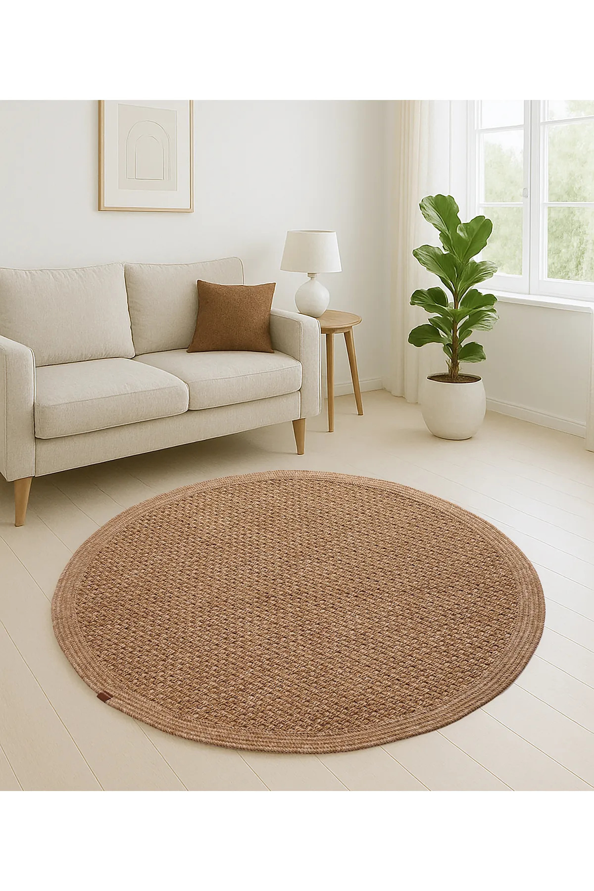 Halımax Boho 03 Naturel Yuvarlak Jüt Halı Yolluk Jüt Taban Jüt Kilim Hasır Halı Otantik Bohem Halı