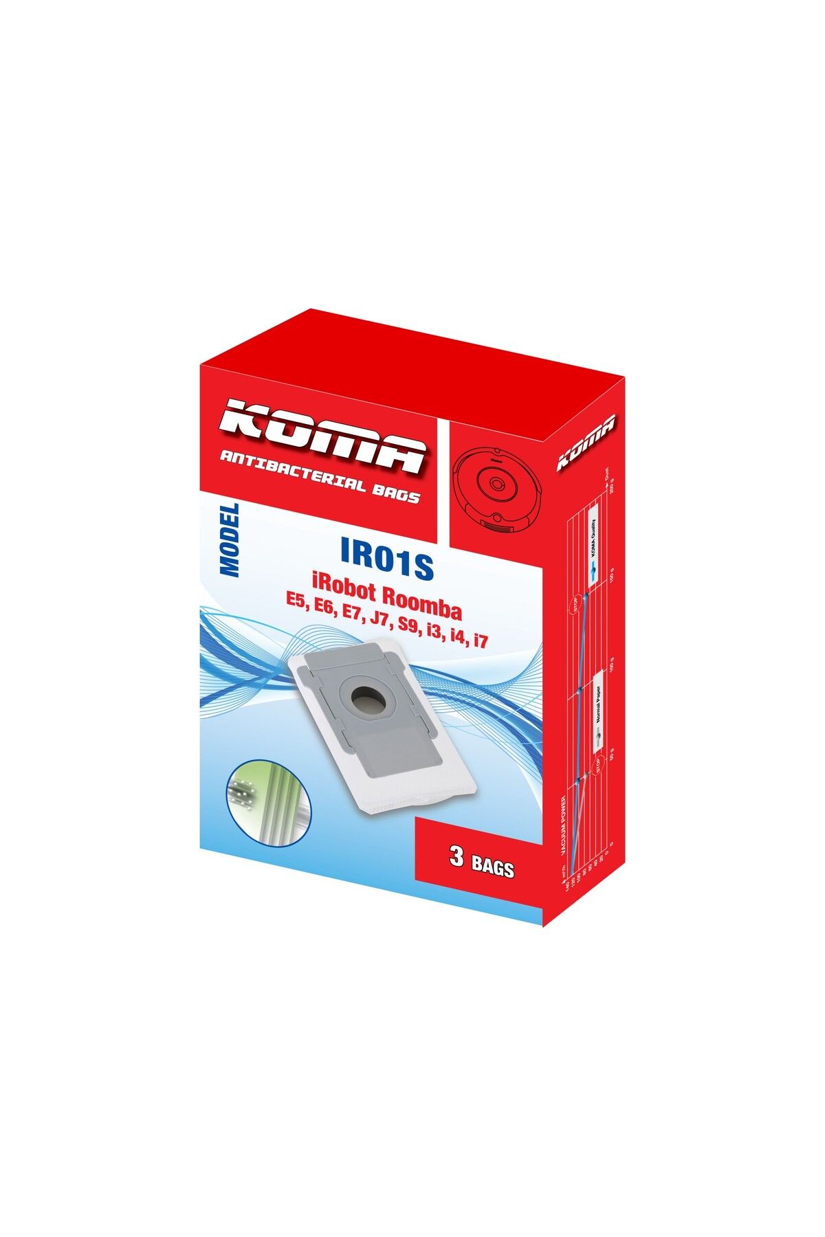 KOMA-IR01S - Saci pentru aspirator robot iRobot E5, E6, E7, J7, S9, i3, i4, i7, textil, 3buc 3