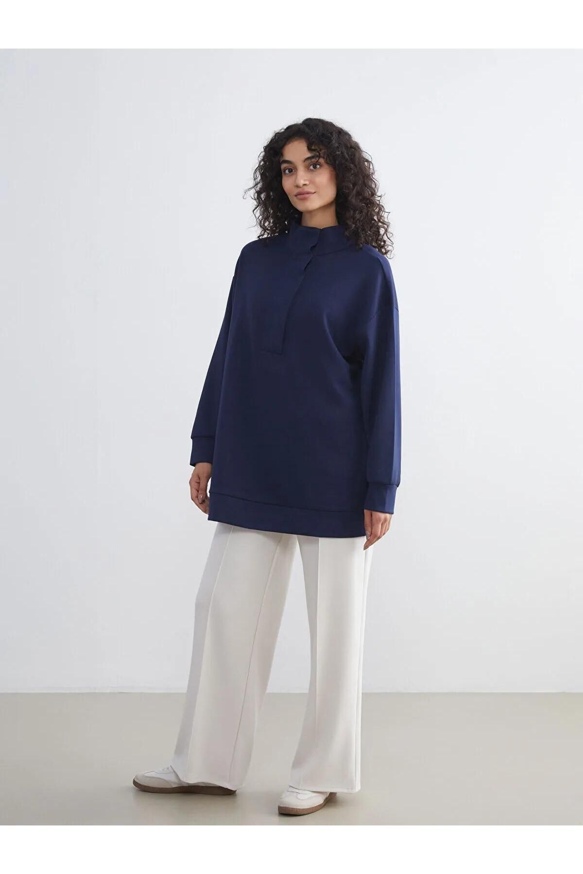 LC Waikiki-LCW Modest Guler Stand Oversize Femei Hanorac Tunica (W5) 2