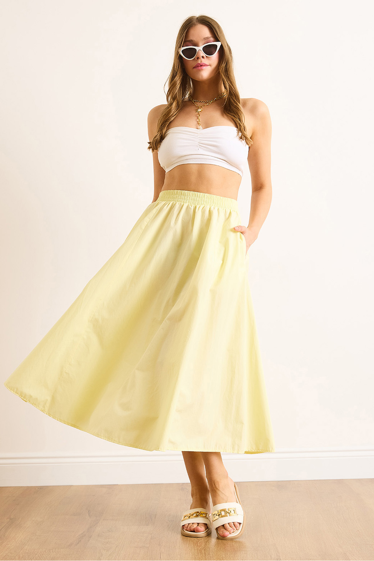 Olalook  Kadın Sarı Beli Lastikli Paraşüt Çan Etek ETK-19000280 - Görsel 4