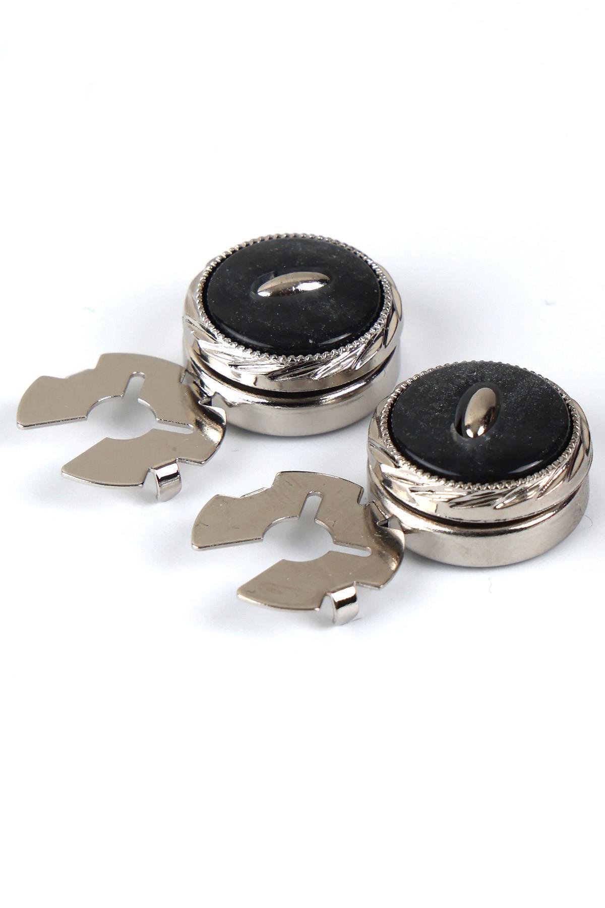  دکمه سرآستین گیره دار طرح دار نقره ای - M1124