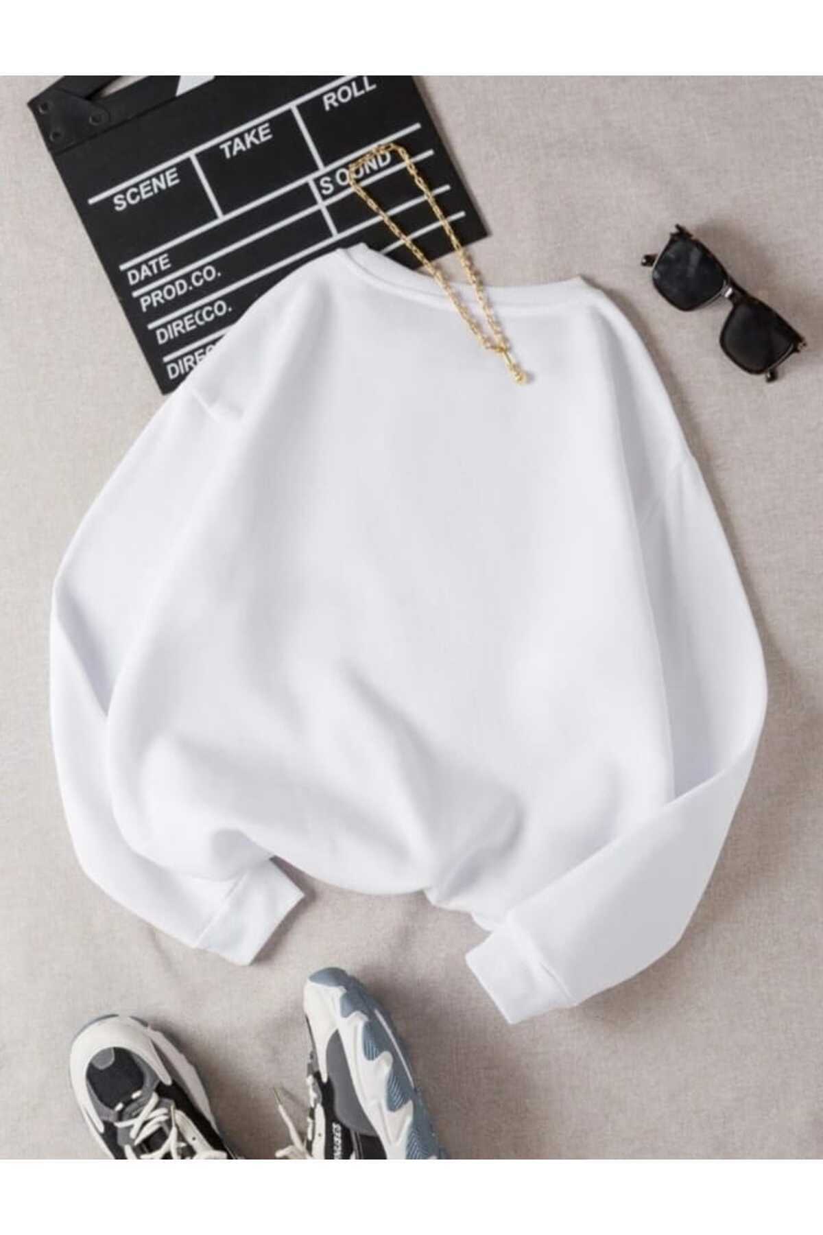 Harajuku Style Beyaz brooklyn baskılı oversize görsel 2