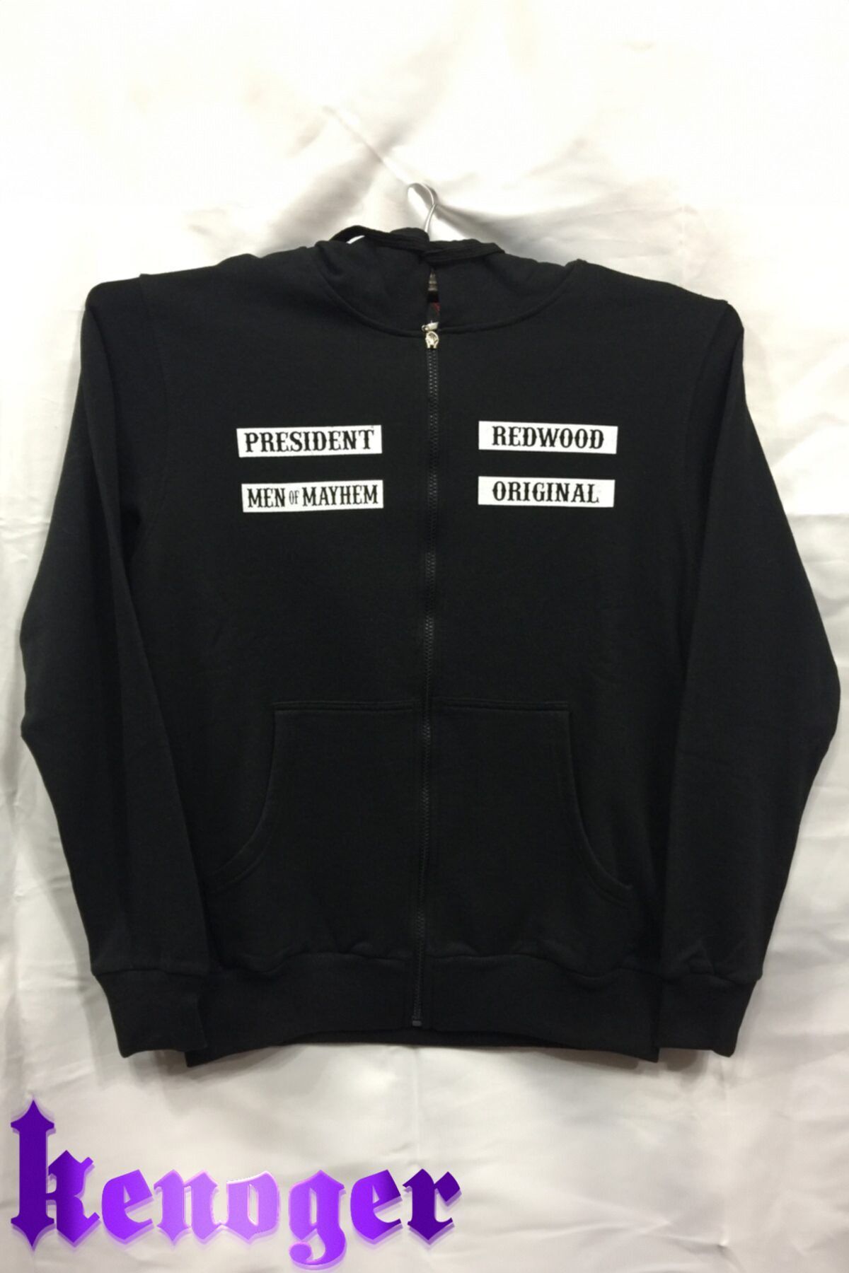 Siyah Unisex Oversize/Rahat Kesim Sons Of Anarchy Baskılı Kalın/İçi polarlı Kapşonlu Fermuar — مشکی soasweat1elvino
