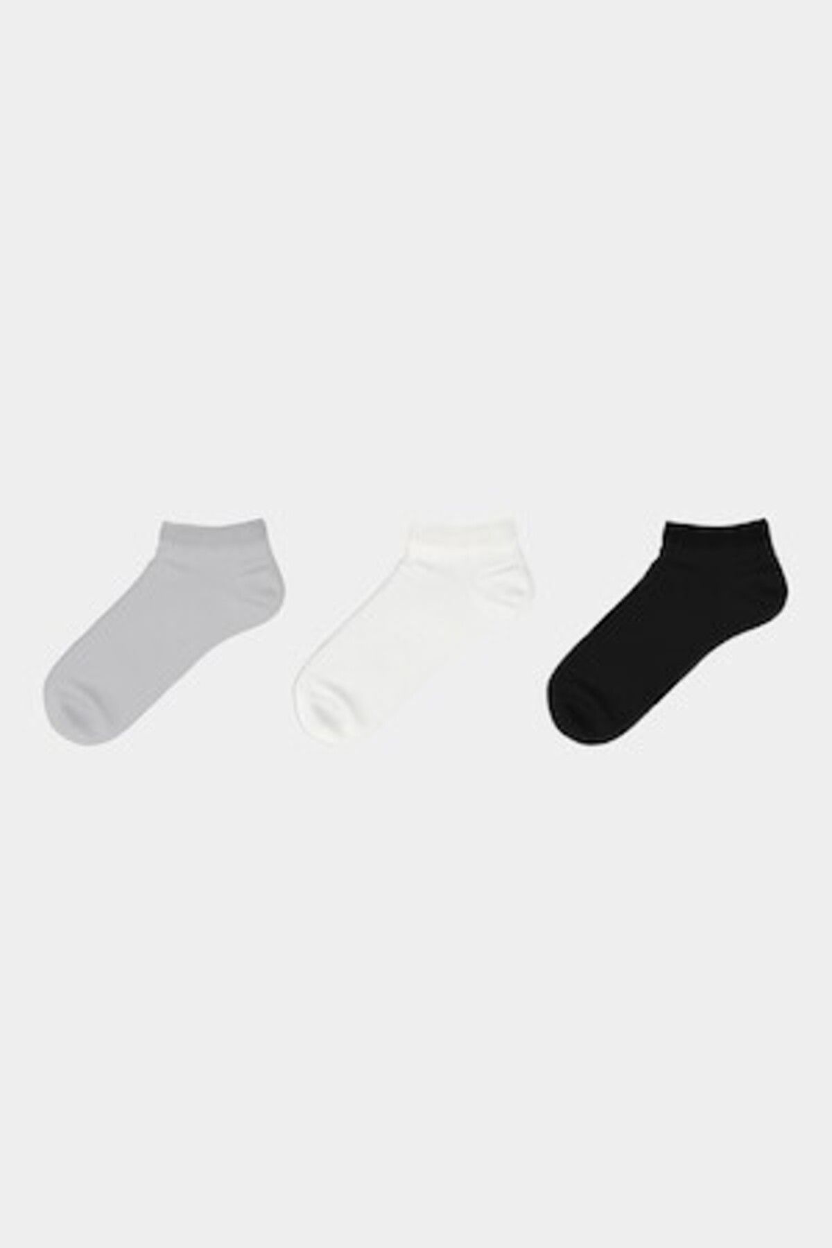 LC Waikiki-- Set of short socks with plain pattern - 3 pairs, White, Black, Grey, 36-38 1