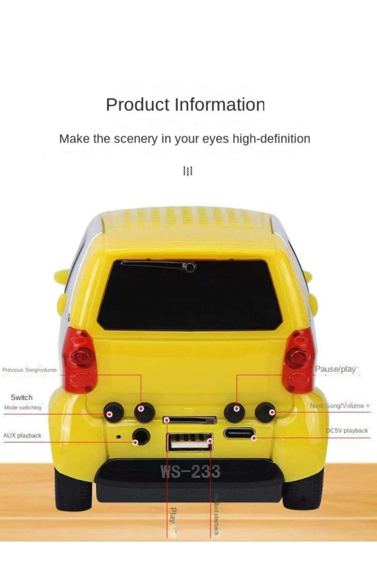 Generic-Portable Bluetooth Speaker with Classic Car Design - Multi-functional Wireless Stereo with Pure Soun 3