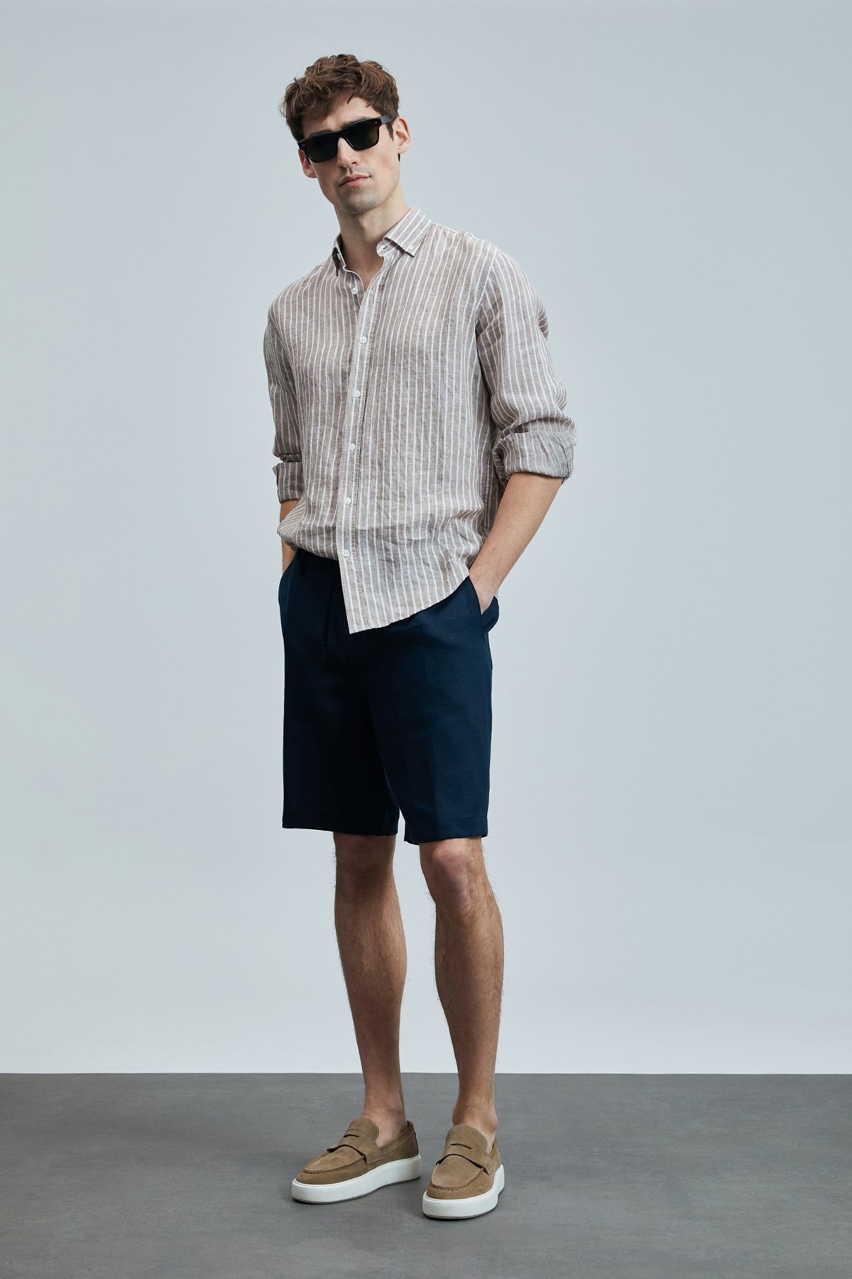 Lufian  111010632 Alfred Erkek Keten Pamuklu Gömlek Regular Fit Erkek Gömlek BEJ - Görsel 4