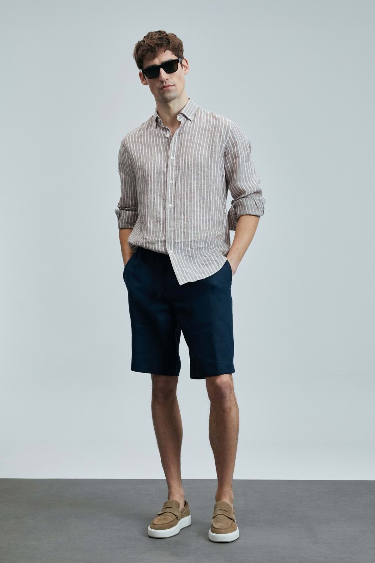 Lufian  111010632 Alfred Erkek Keten Pamuklu Gömlek Regular Fit Erkek Gömlek BEJ - Görsel 2