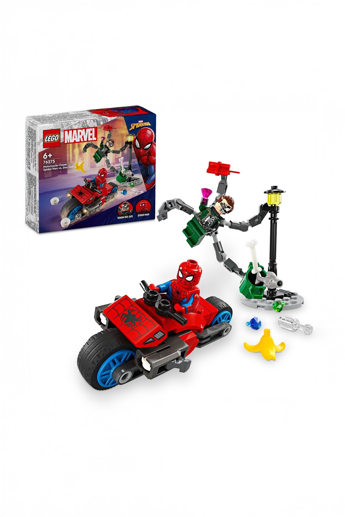 مجموعه ساختنی موتورسواری مرد عنکبوتی در مقابل داک اوک ۷۶۲۷۵، ۷۷ تکه