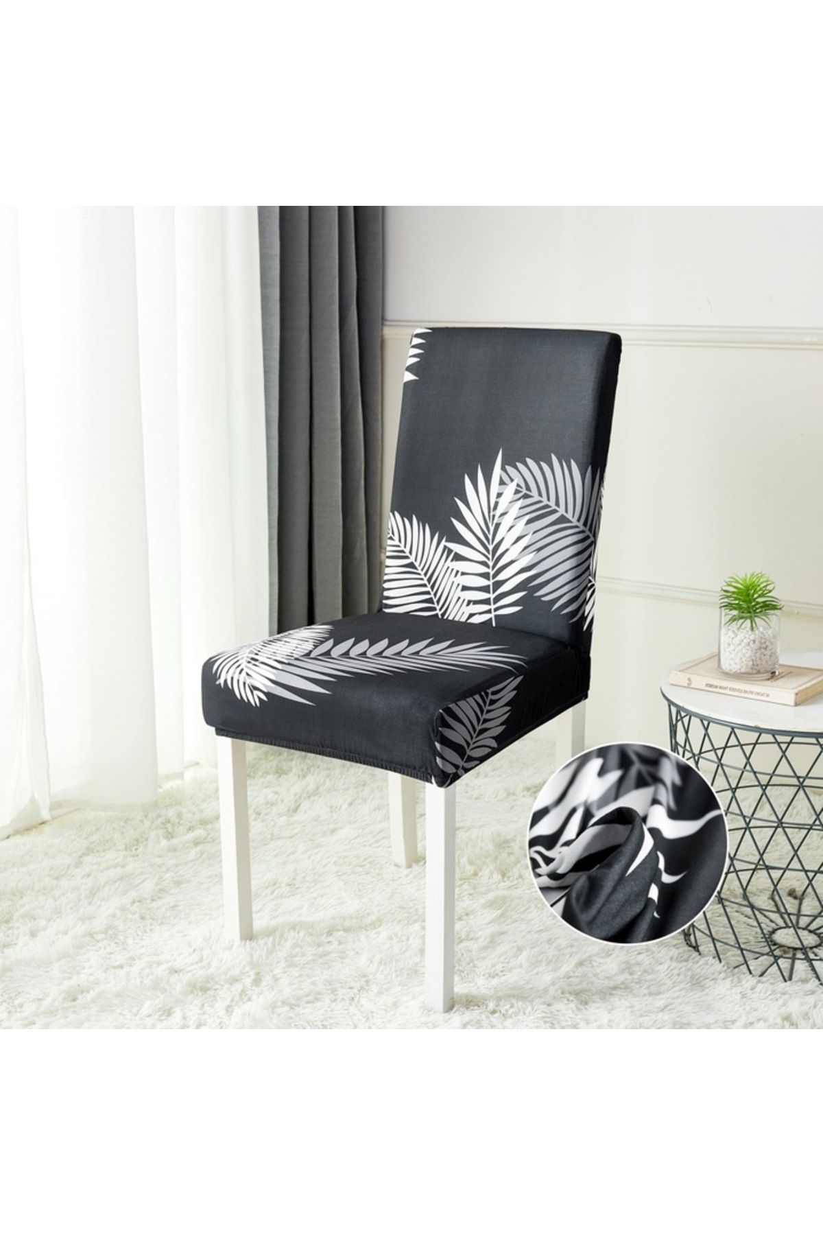 JOJO HOME-Set 6 huse de scaun, Jojo Home, H6SI15, material elastic, design cu frunze 3