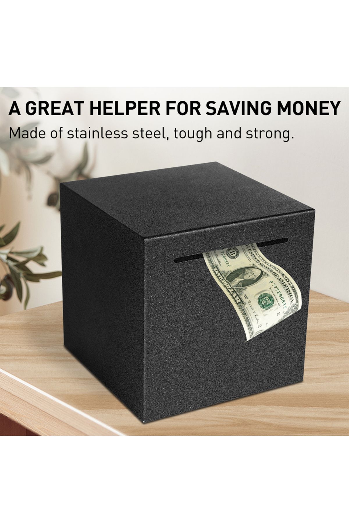Choice-black Hardware piggy bank can only enter can not open frosted black piggy bank 12*12*12cm 6
