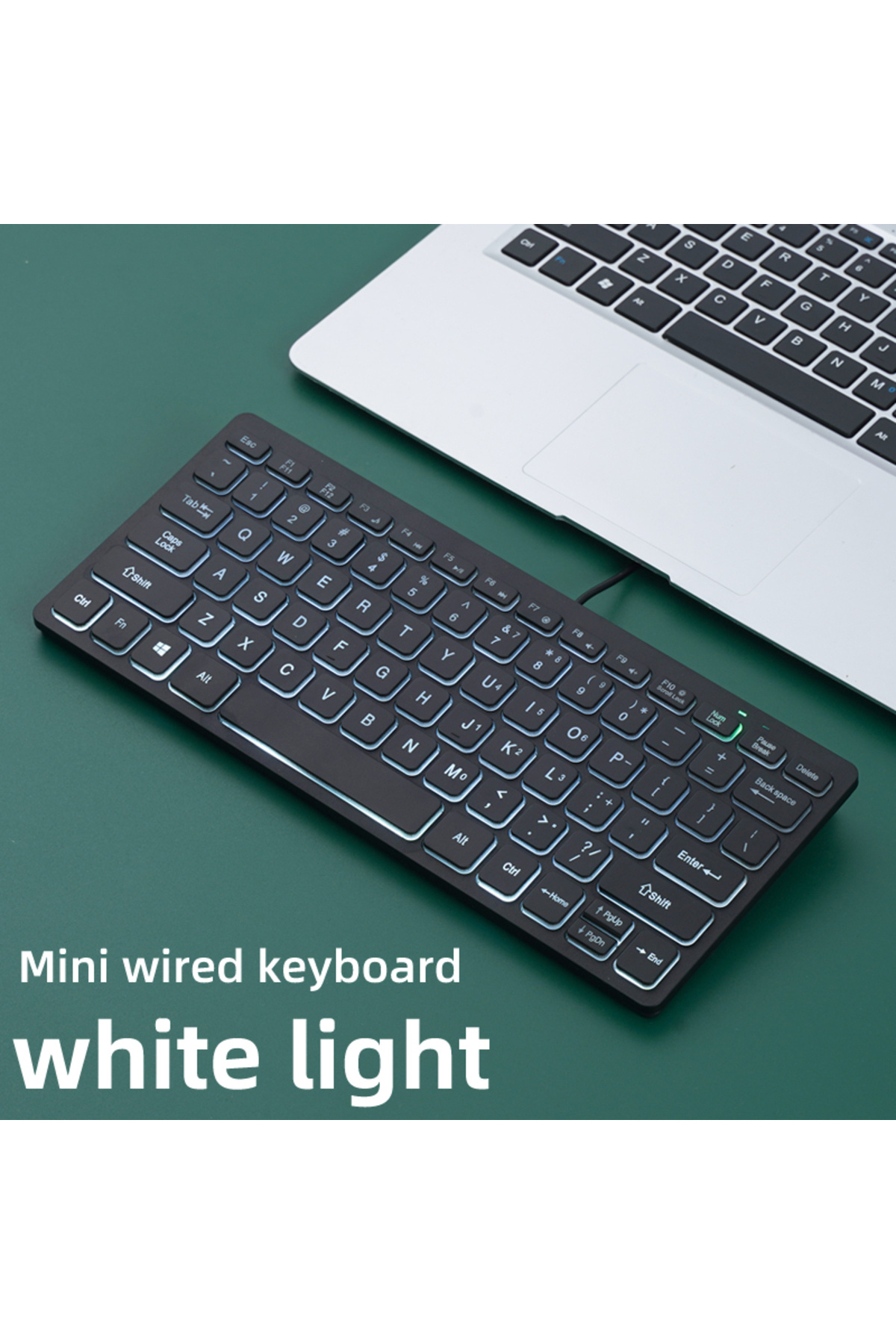 Choice-White light M70 Slim Keyboard Wired, APAYADO Mini Dazzling Color Keyboard, Character Translucent Key 1