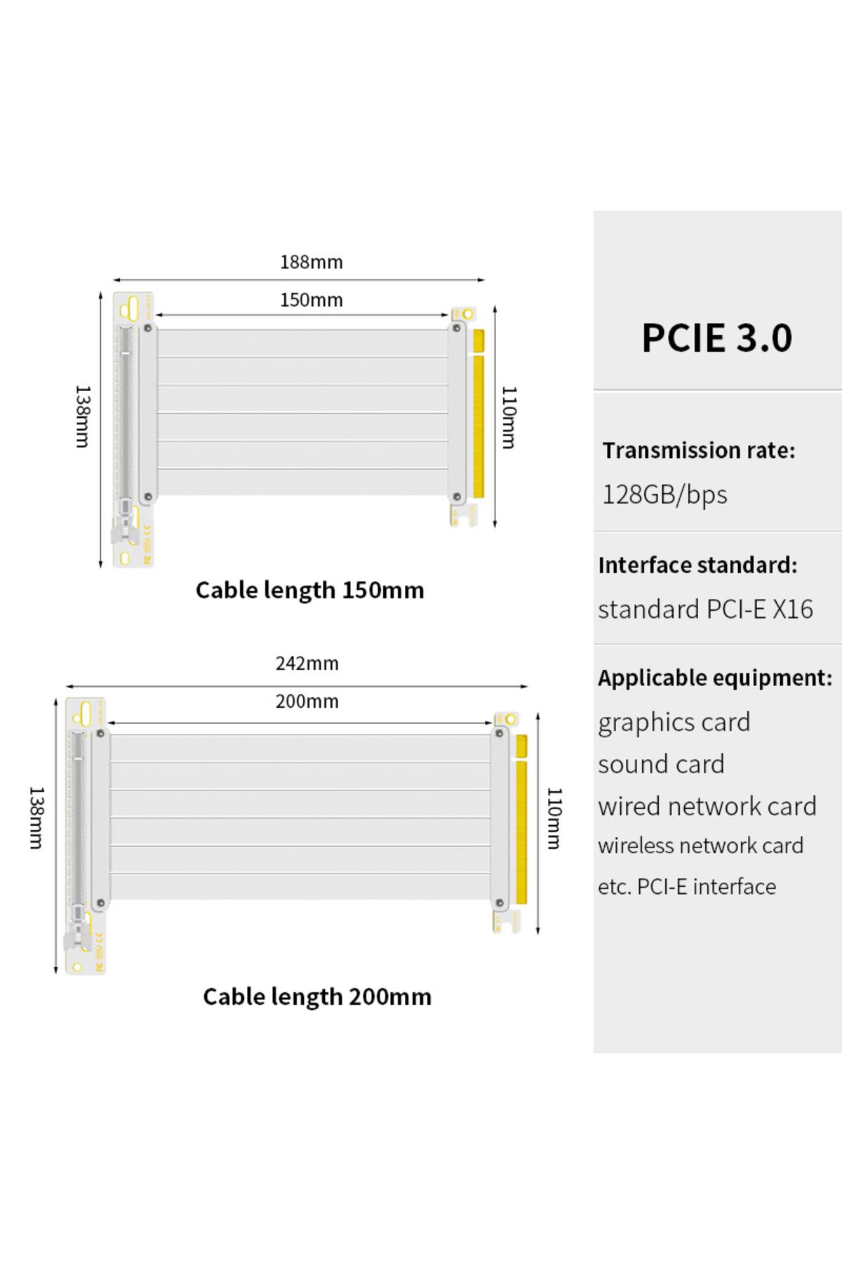 Choice-كابل تمديد بطاقة الفيديو Teucer PCI-E Express 4.0 16X Riser المرن المحمي بطول 20 سم PCI-E3.0 أبيض 1