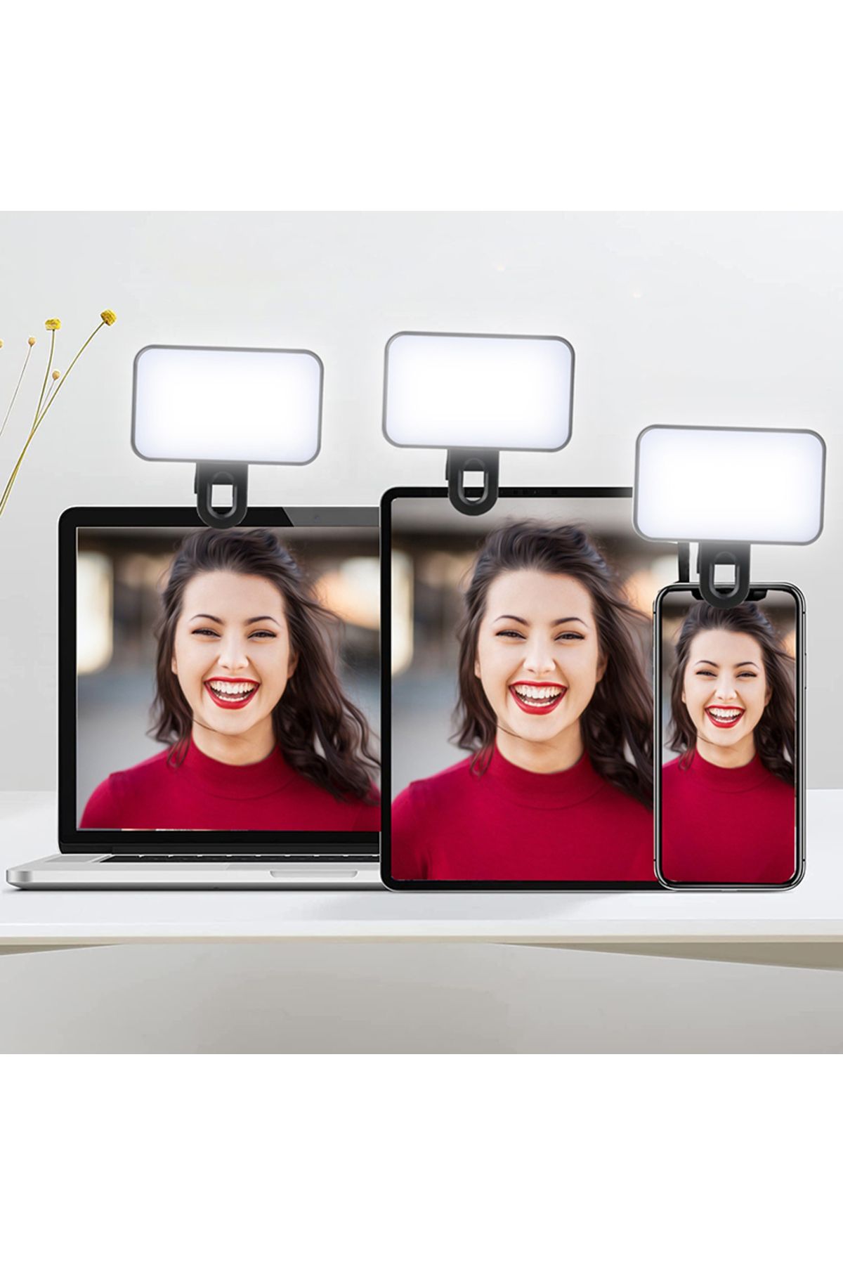 Choice-black 2pc Portable Mini Selfie LED Fill Light Rechargeable 3 Modes Adjustable Brightness Clip On For 4