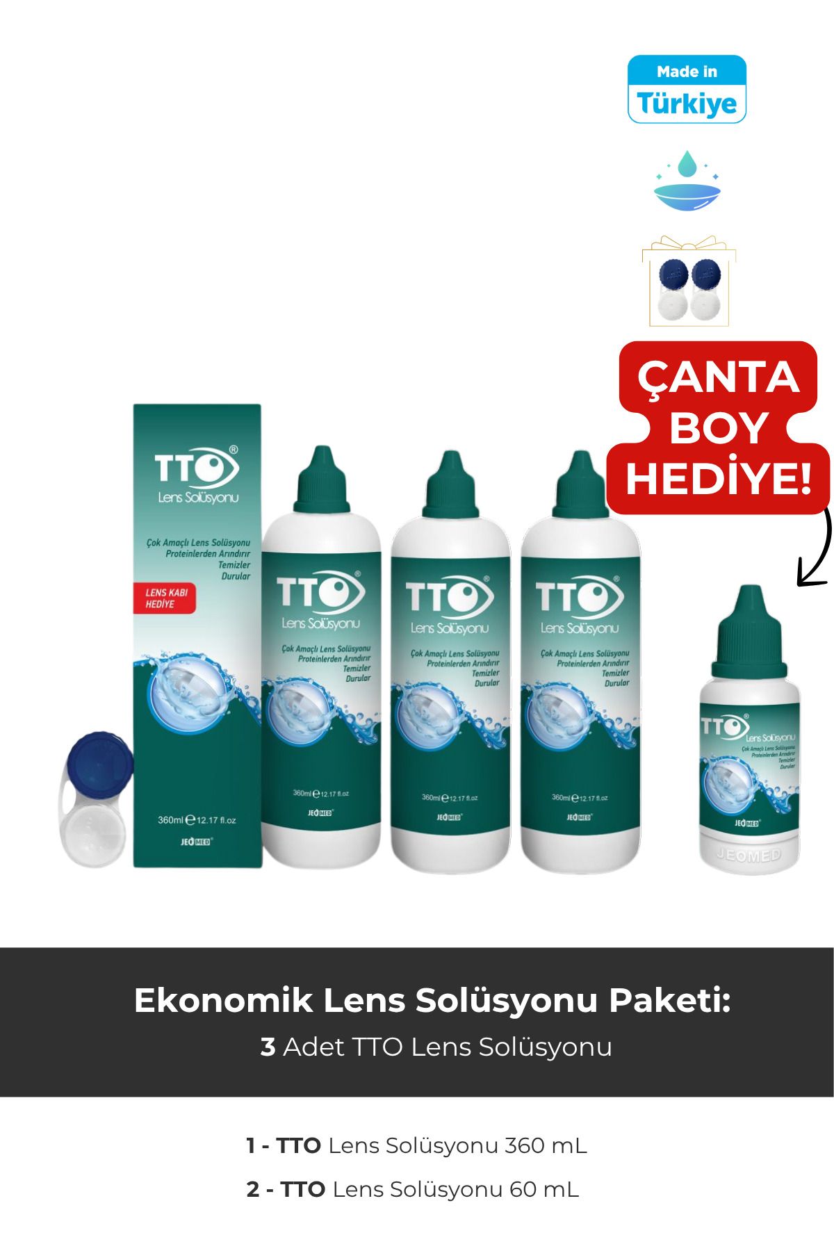 TTO-Lens Solution 360 ml Set of 3 Pcs + Tto 60 ml Bag Size Gift 1
