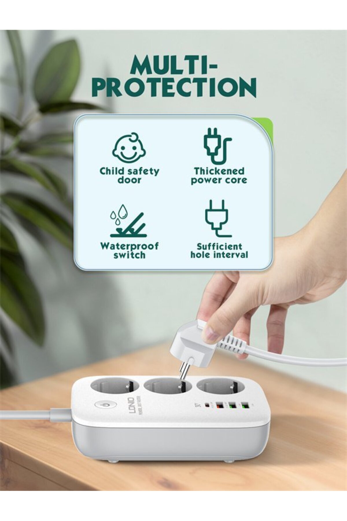 LDNIO-Prelungitor Smart WIFI SEW3452, 3 prize, 3 X USB-A, 1X USB-C, 30W, 2m, incarcare rapida Q 5
