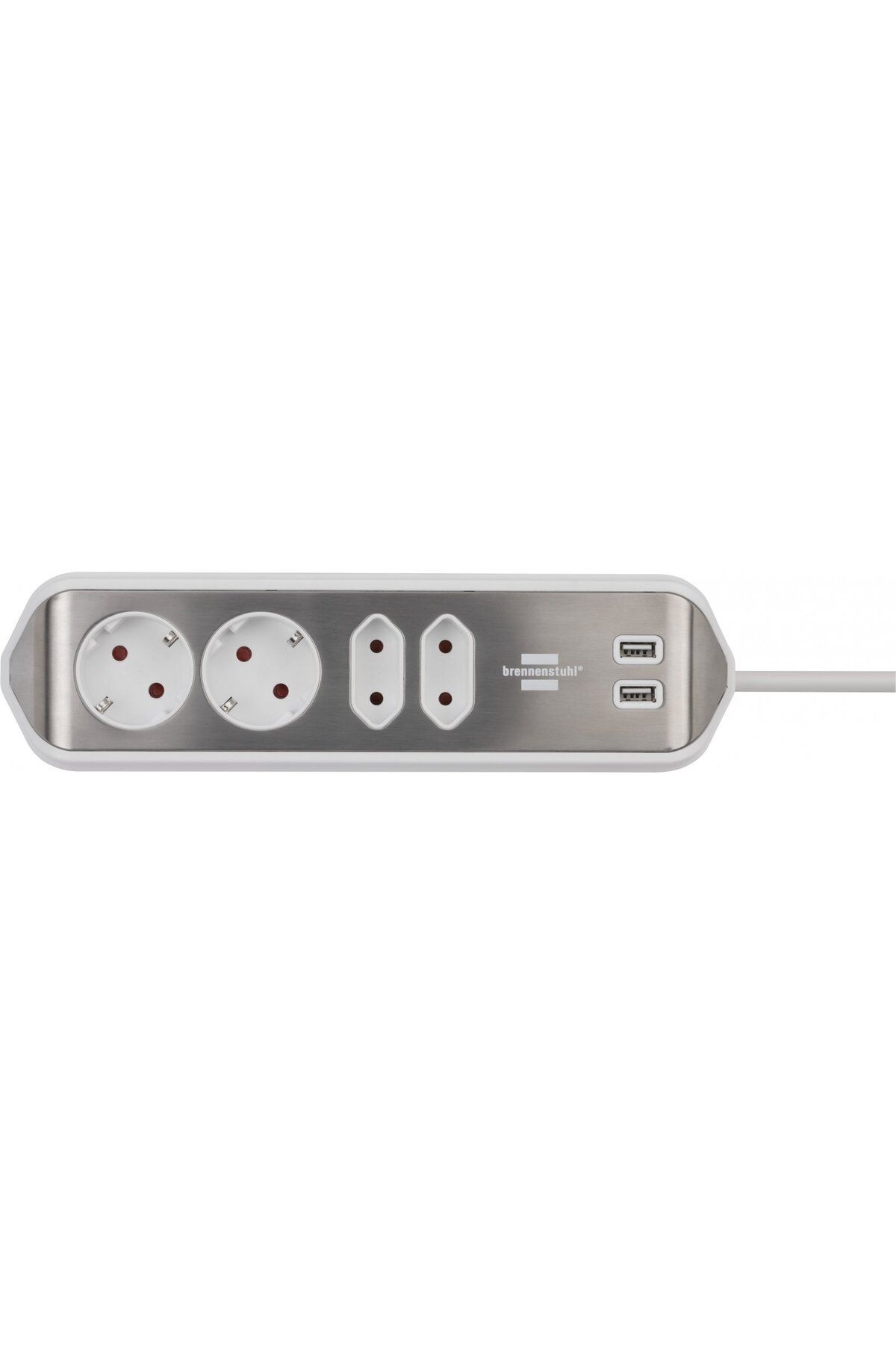 Brennenstuhl-Prelungitor pentru perete colt Estilo 4 prize, 2 USB, 3.1 A, 2m Inox, Adeziv inclu 4
