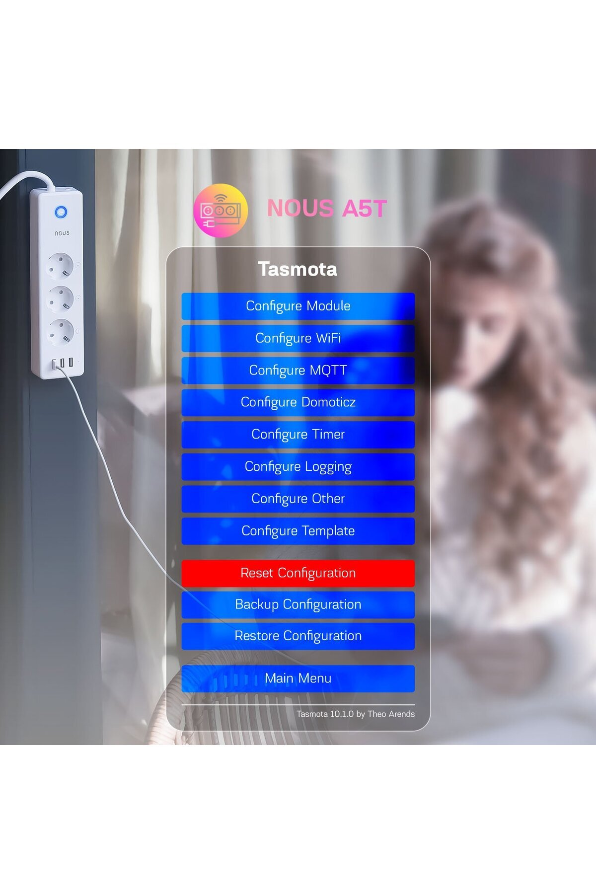 Nous-Smart A5T Extension Cord, Wifi, 15A, Tasmota 4