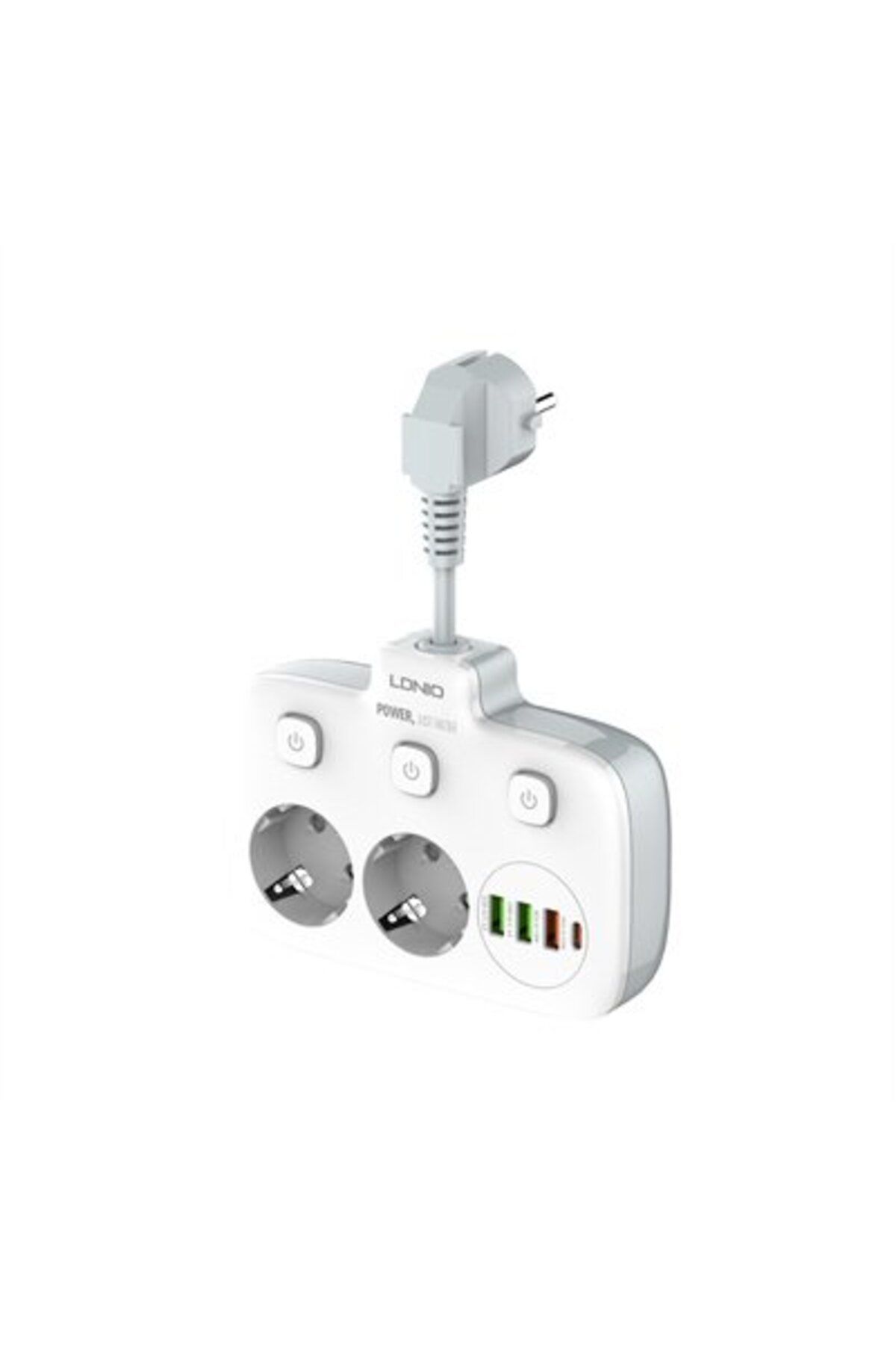 LDNIO-Prelungitor SE2435, 2 prize, 3 X USB-A, 1X USB-C, incarcare rapida QC 3.0, 10A 3