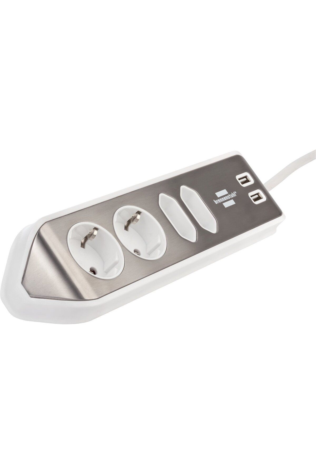 Brennenstuhl-Prelungitor pentru perete colt Estilo 4 prize, 2 USB, 3.1 A, 2m Inox, Adeziv inclu 3