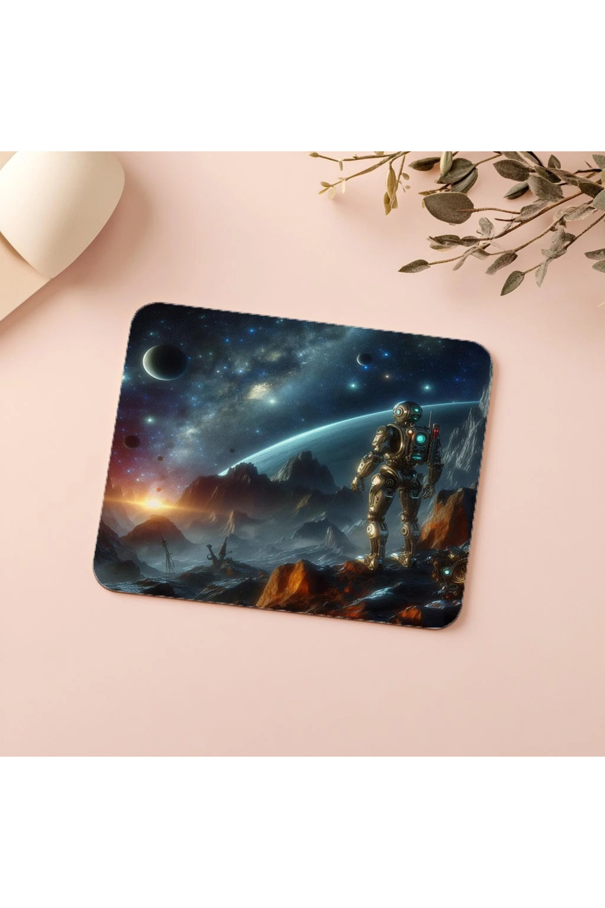 Luluyen-Robot on Asteroid Mousepad - 19X23 cm 2 mm Rectangle Imported Printed Mouse Pad 5
