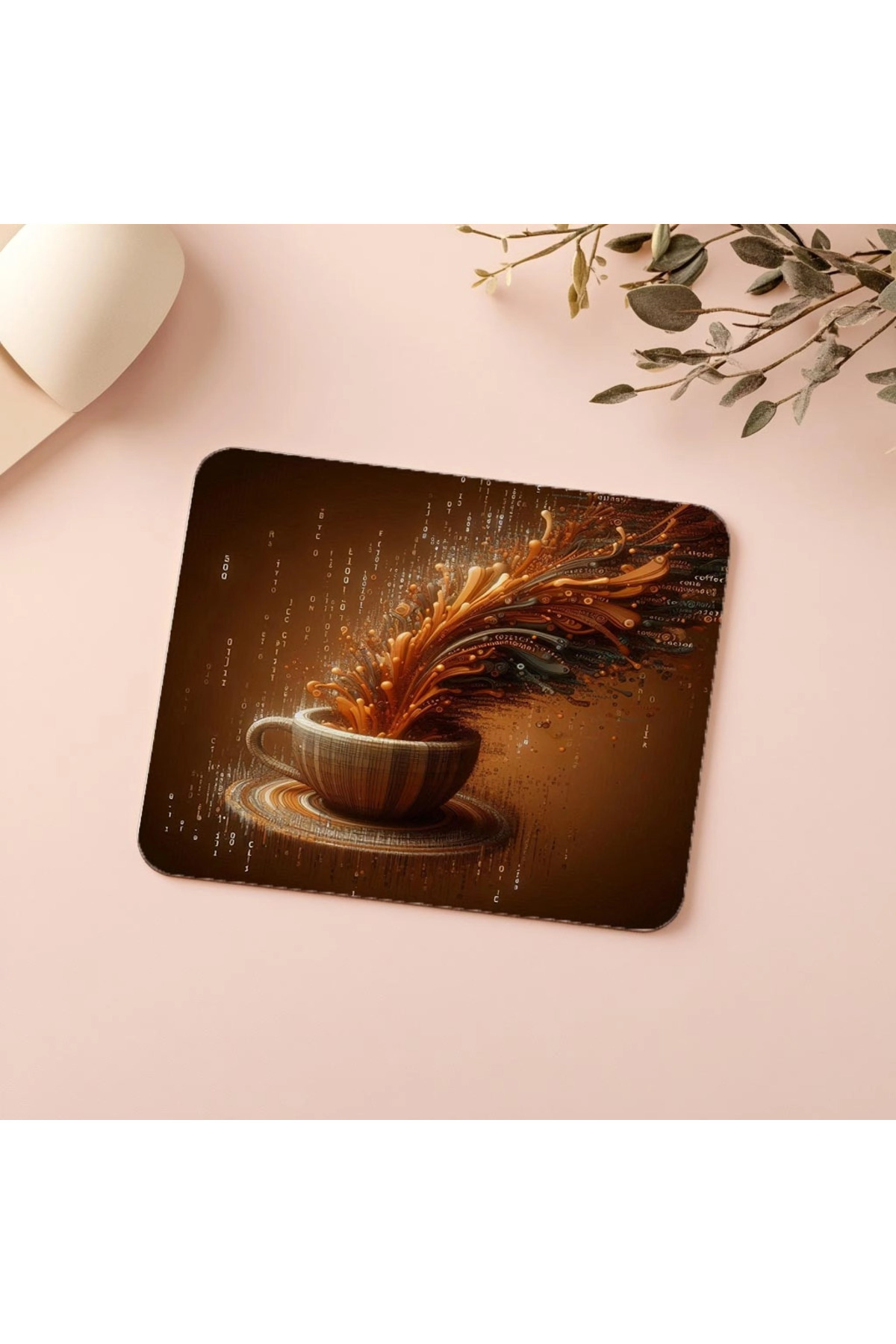 Luluyen-Fluid Code Line and Coffee Drop Mousepad - 19X23 cm 2 mm Rectangle Imported Printed Mouse Pad 5
