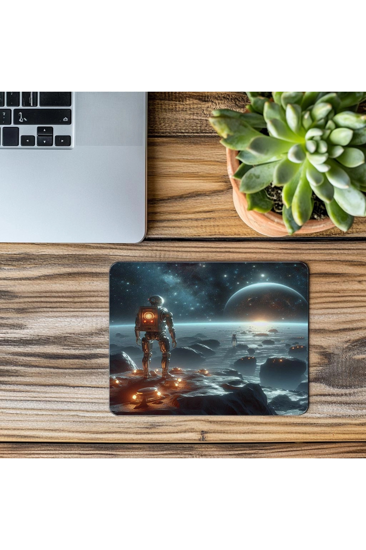 Luluyen-Robot Looking at the Stars Themed Mouse Pad - 19X23 cm 2 mm Rectangular Imported Printed Mouse Pad 3