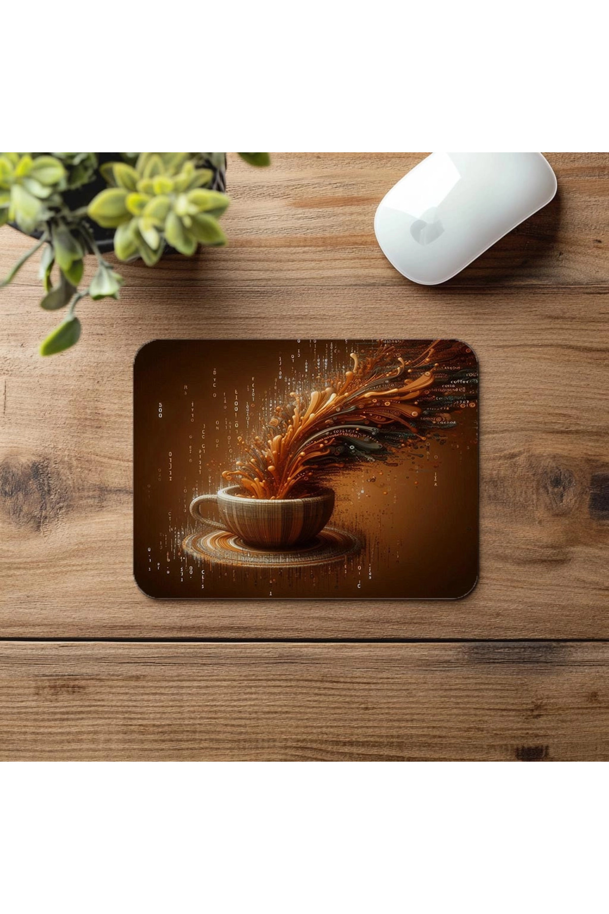 Luluyen-Fluid Code Line and Coffee Drop Mousepad - 19X23 cm 2 mm Rectangle Imported Printed Mouse Pad 4
