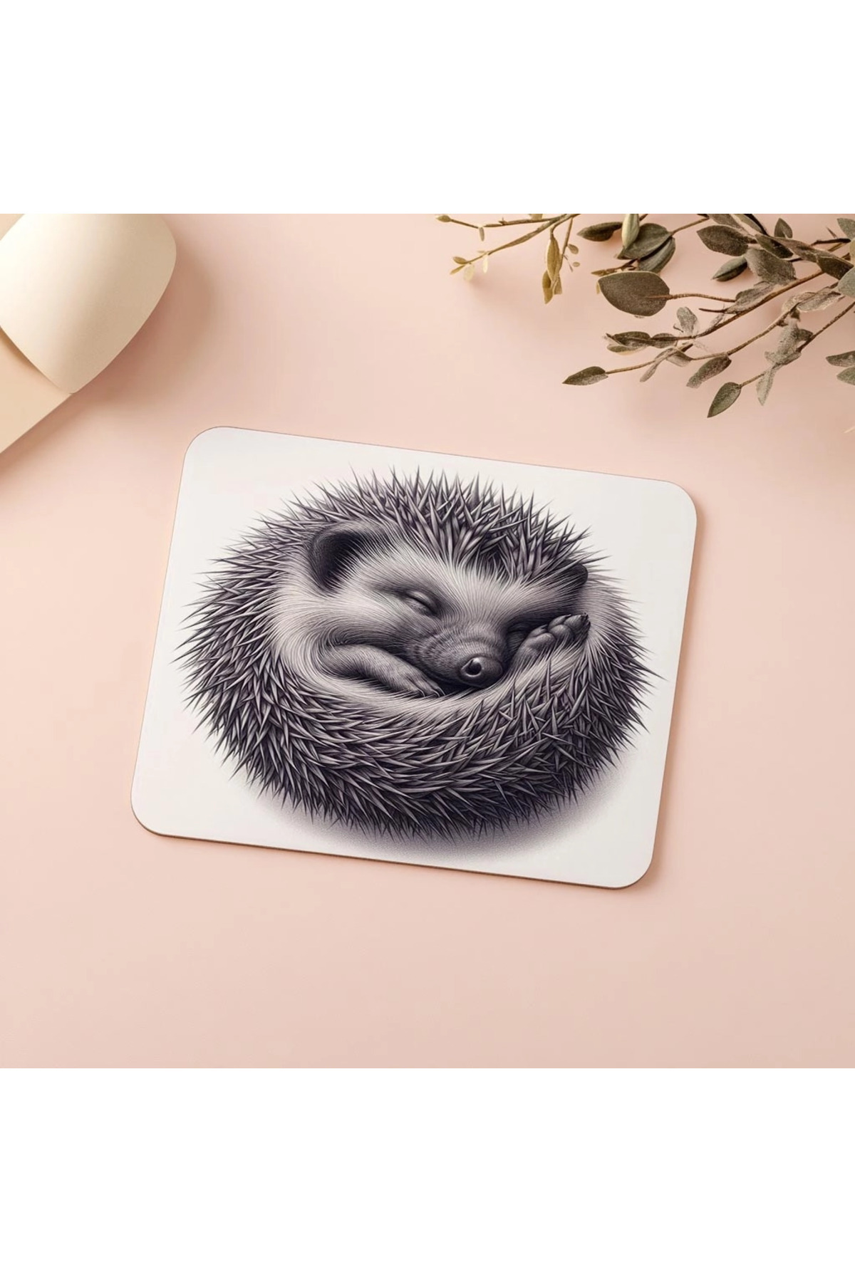 Luluyen-Hedgehog Design with Matte Gray Background - 19X23 cm 2 mm Rectangle Imported Printed Mouse Pad 5
