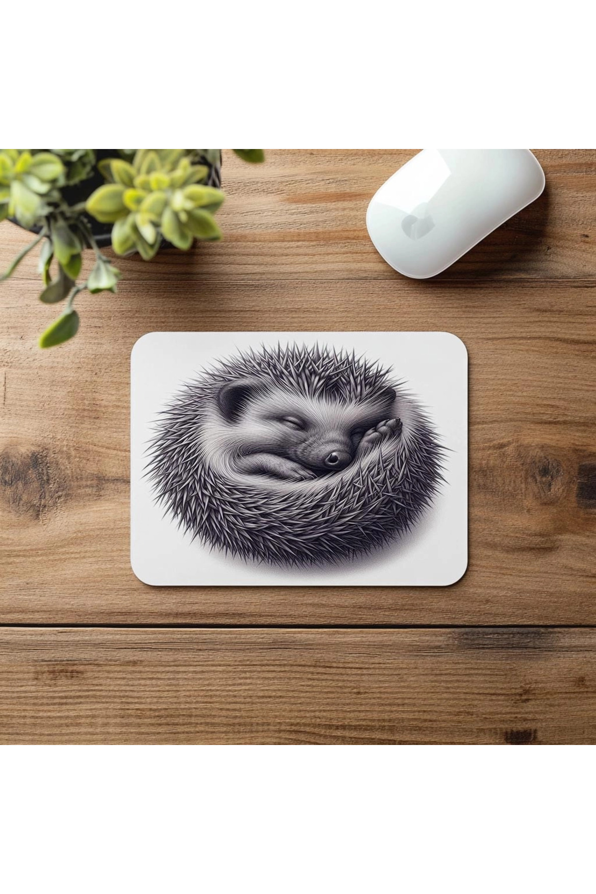 Luluyen-Hedgehog Design with Matte Gray Background - 19X23 cm 2 mm Rectangle Imported Printed Mouse Pad 4