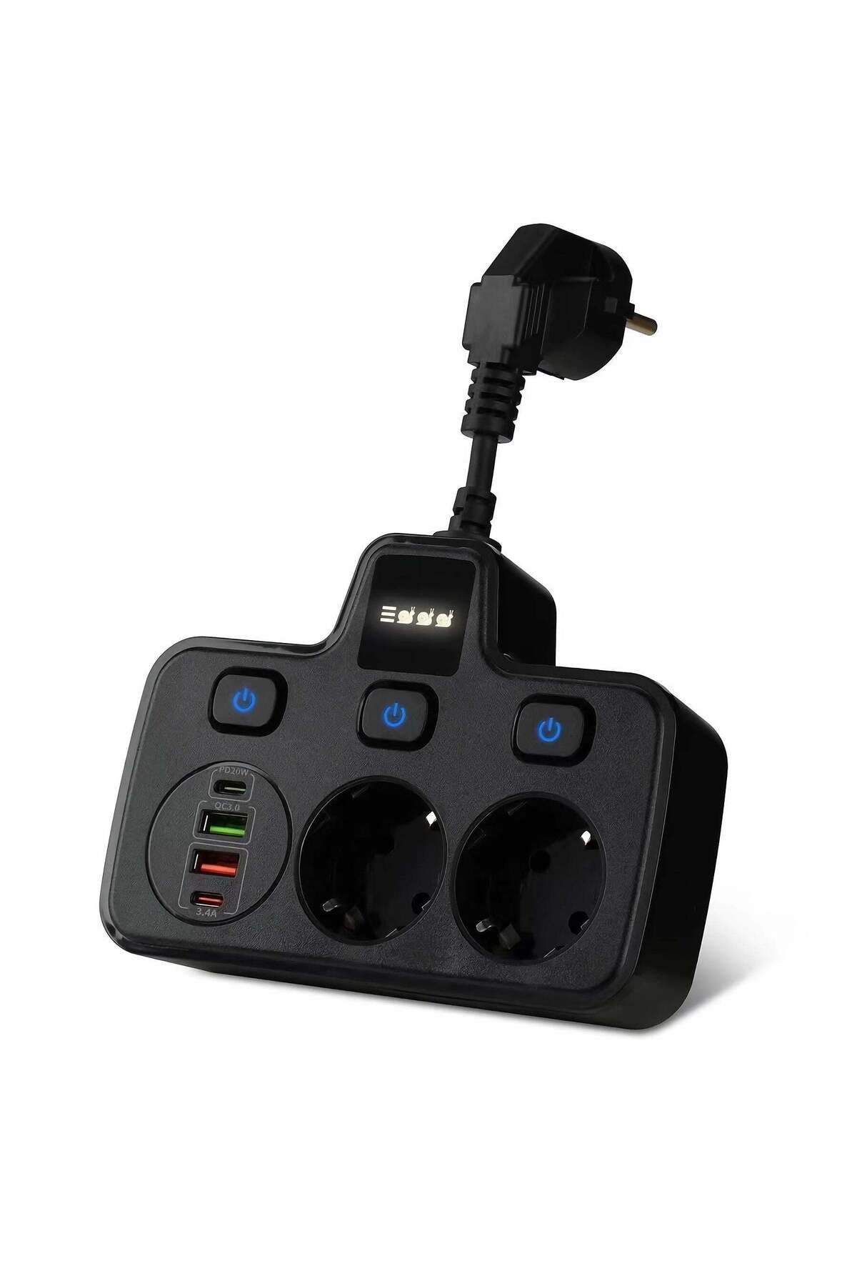 SOLLUXE-Adaptor priză cu două mufe tip C PD20W + QC3.0 și 2 USB 3.4A, lampă tactilă cu lămpă interschimbabilă 4