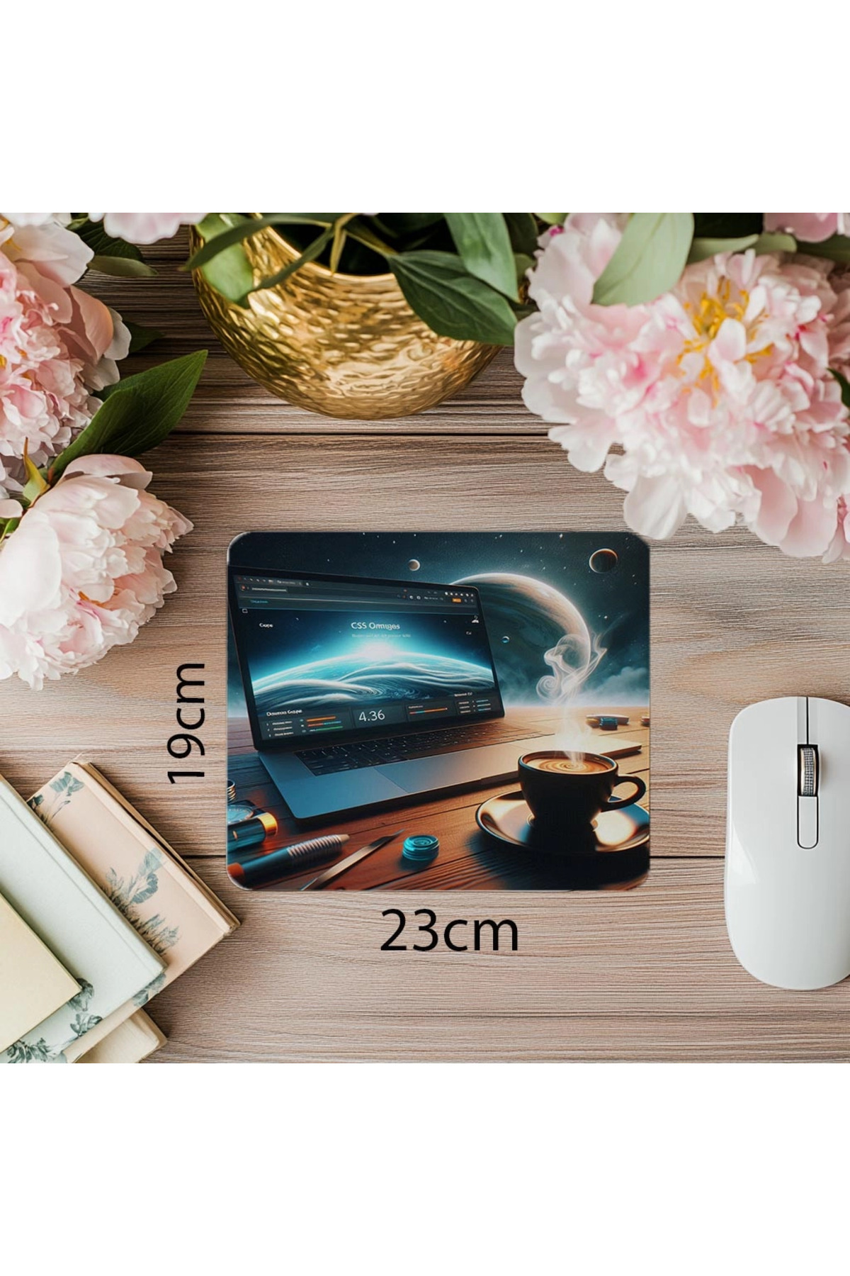 Luluyen-Css Code Mousepad – Stylish Cup on Stained Desk - 19X23 cm 2 mm Rectangular Imported Printed Mouse Pad 1