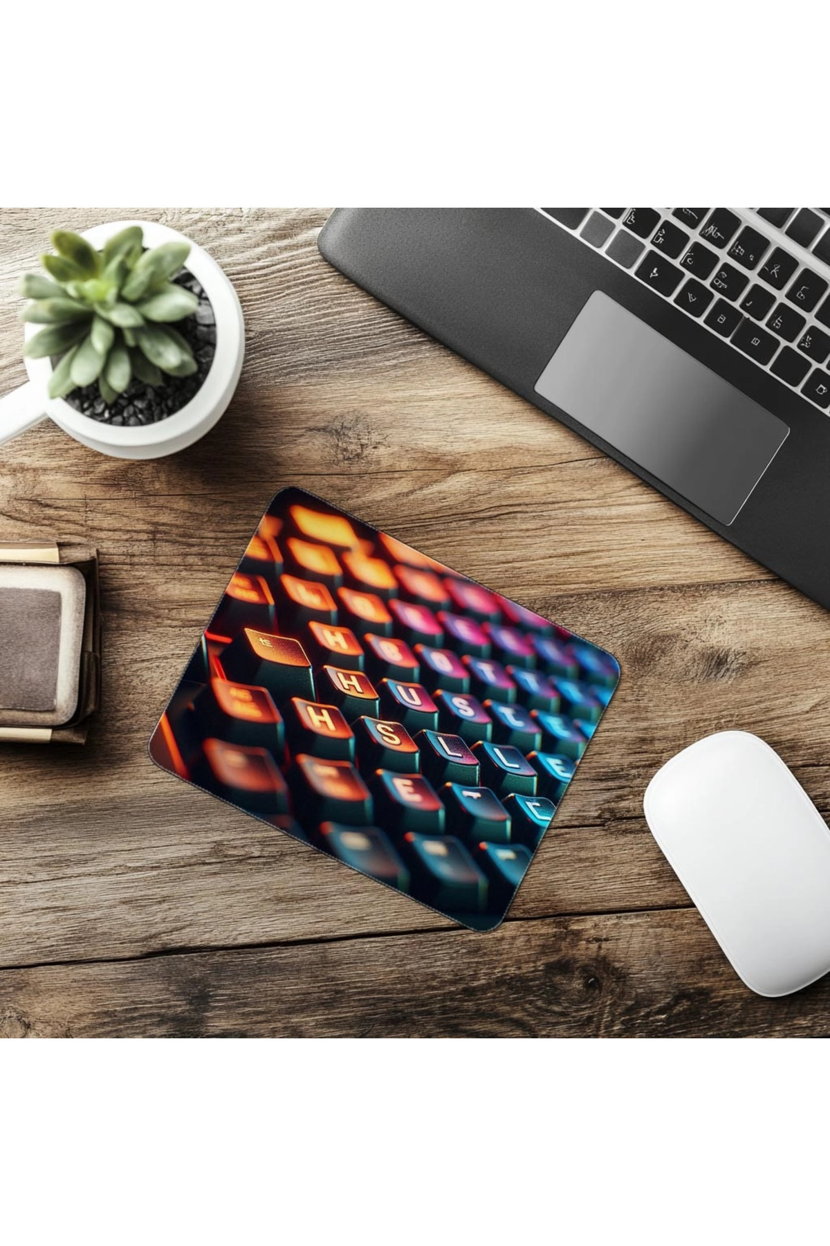 Luluyen-H-U-S-T-L-E Written Glossy Keys Mouse Pad - 19X23 cm 2 mm Rectangle Imported Printed Mouse Pad 6