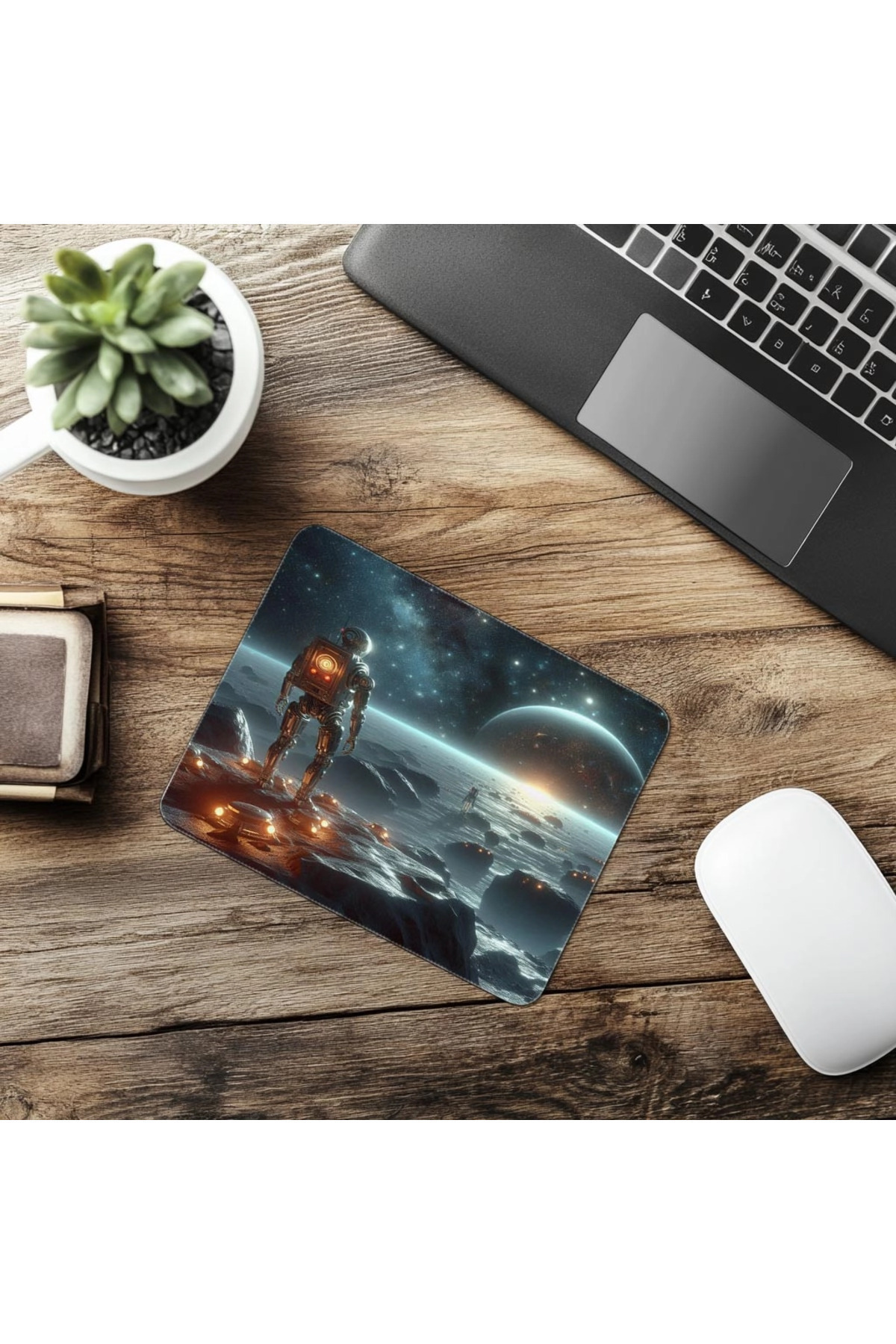 Luluyen-Robot Looking at the Stars Themed Mouse Pad - 19X23 cm 2 mm Rectangular Imported Printed Mouse Pad 6