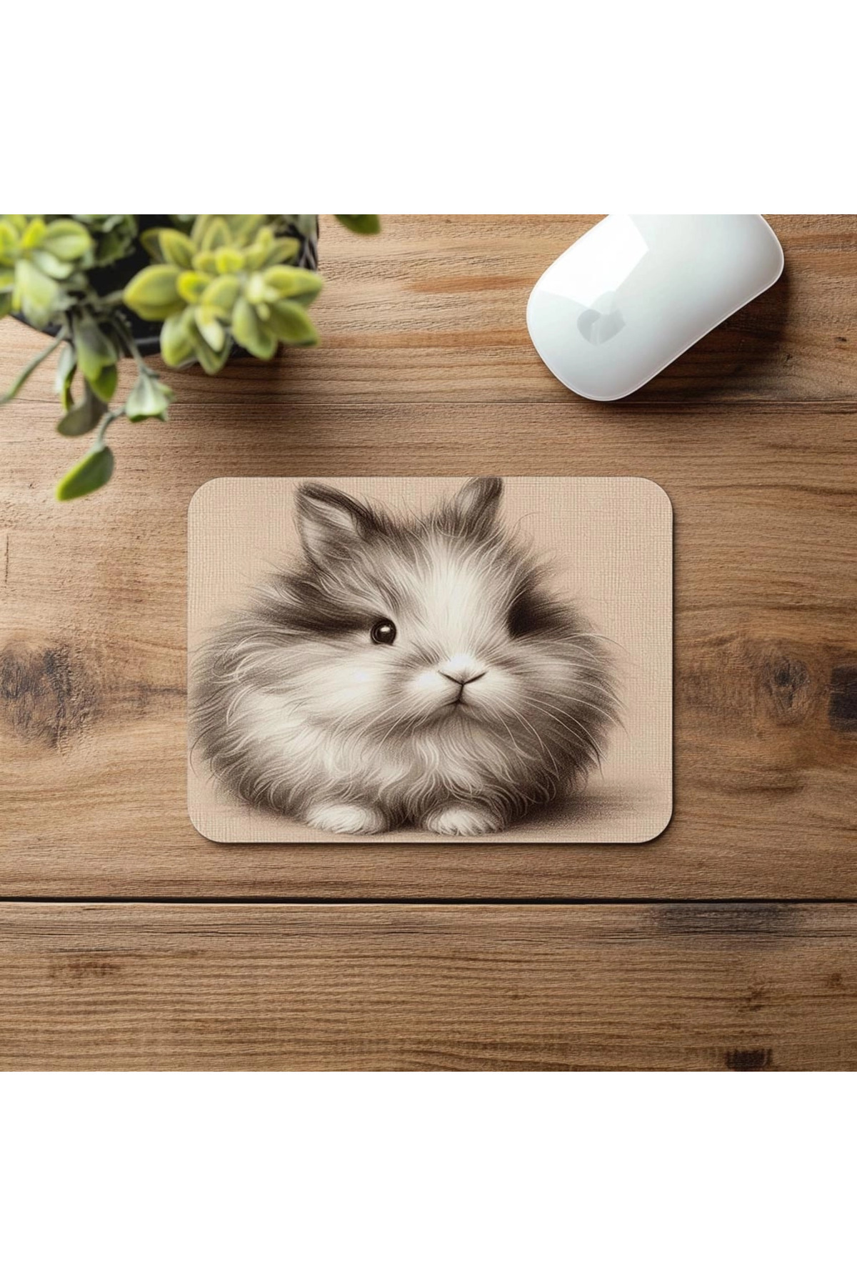 Luluyen-Hand Drawn Rabbit Mousepad on Cream Background - 19X23 cm 2 mm Rectangle Imported Printed Mouse Pad 4