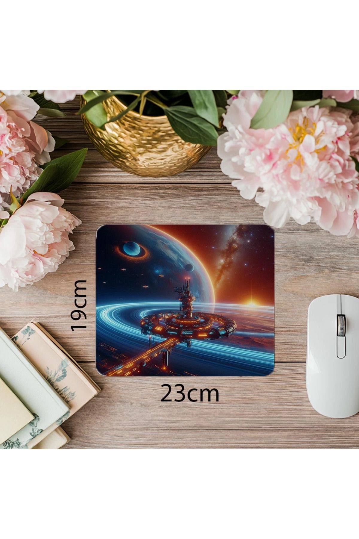 Luluyen-Astronaut Floating on Purple Nebula Mousepad - 19X23 cm 2 mm Rectangle Imported Printed Mouse Pad 1