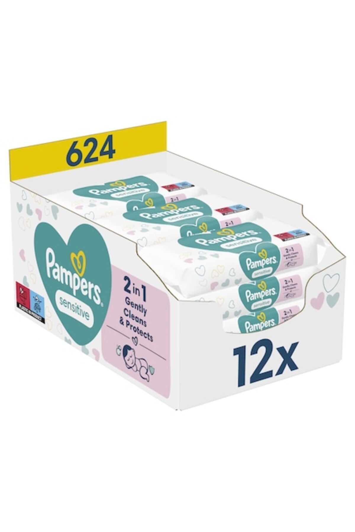 Pampers Чувствителни бебешки кърпички, 12 опаковки x 52, 624 броя