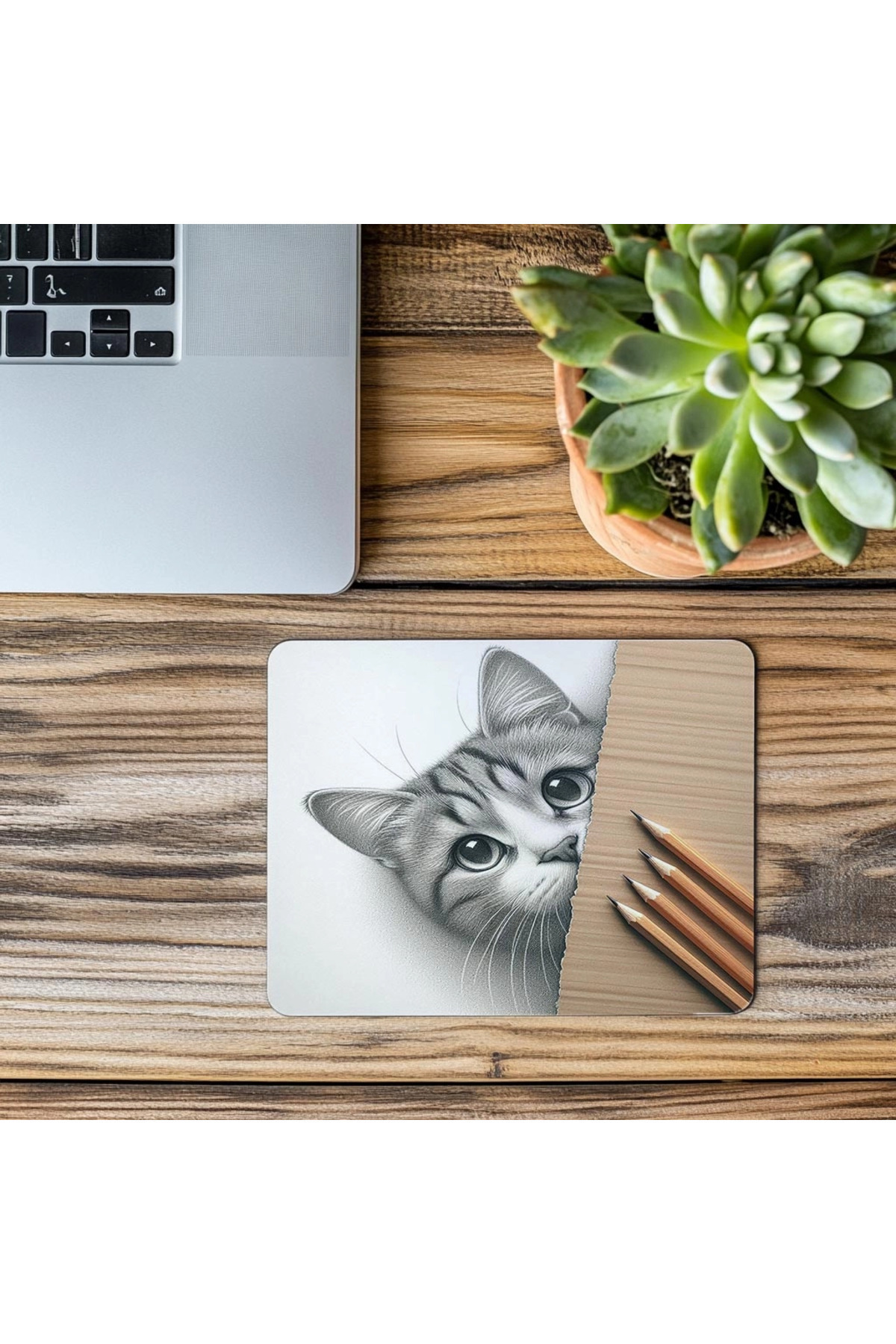 Luluyen-Curious Cat Looking from the Corner Mousepad - 19X23 cm 2 mm Rectangle Imported Printed Mouse Pad 3