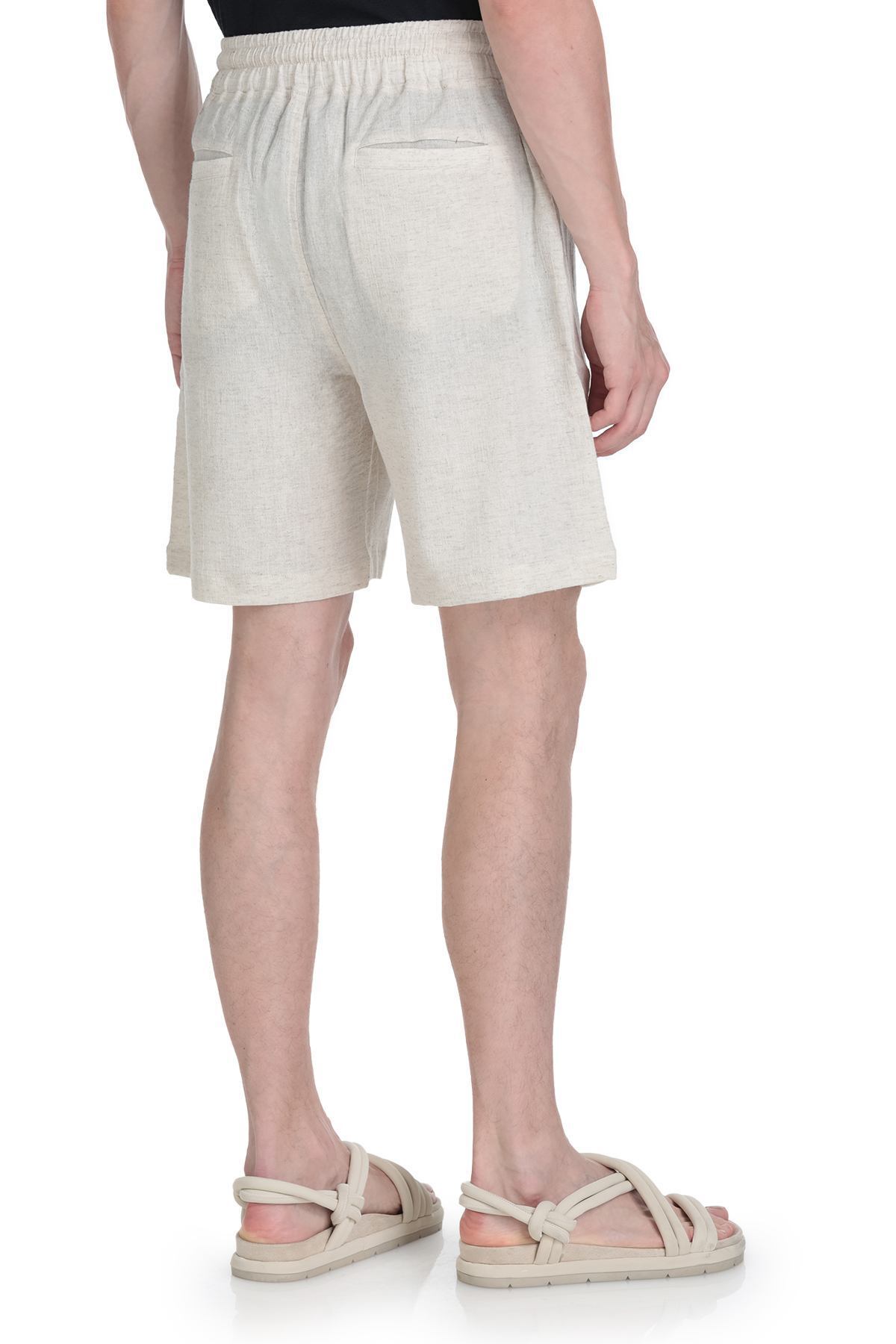 Hatemoğlu-Ecru Regular Fit Cotton Basic Knitted Shorts with Side Pockets 5