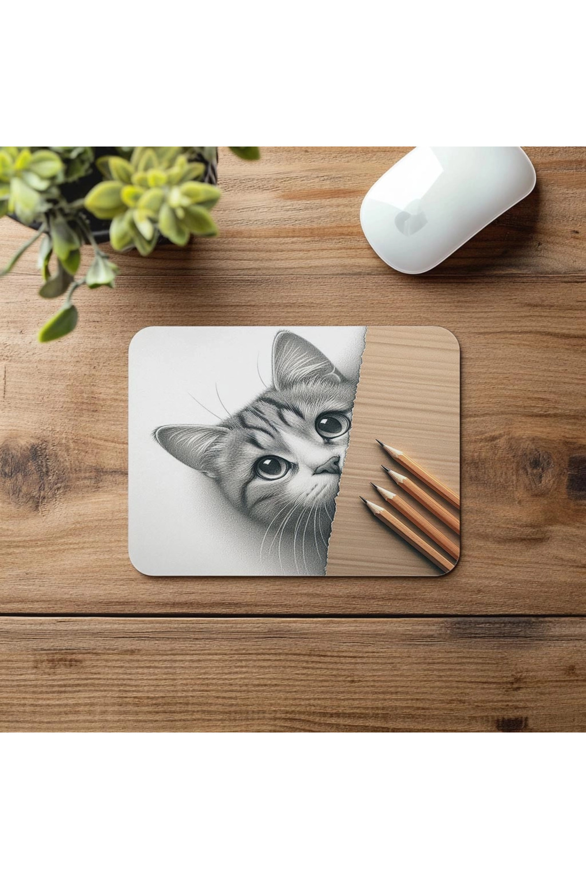 Luluyen-Curious Cat Looking from the Corner Mousepad - 19X23 cm 2 mm Rectangle Imported Printed Mouse Pad 4