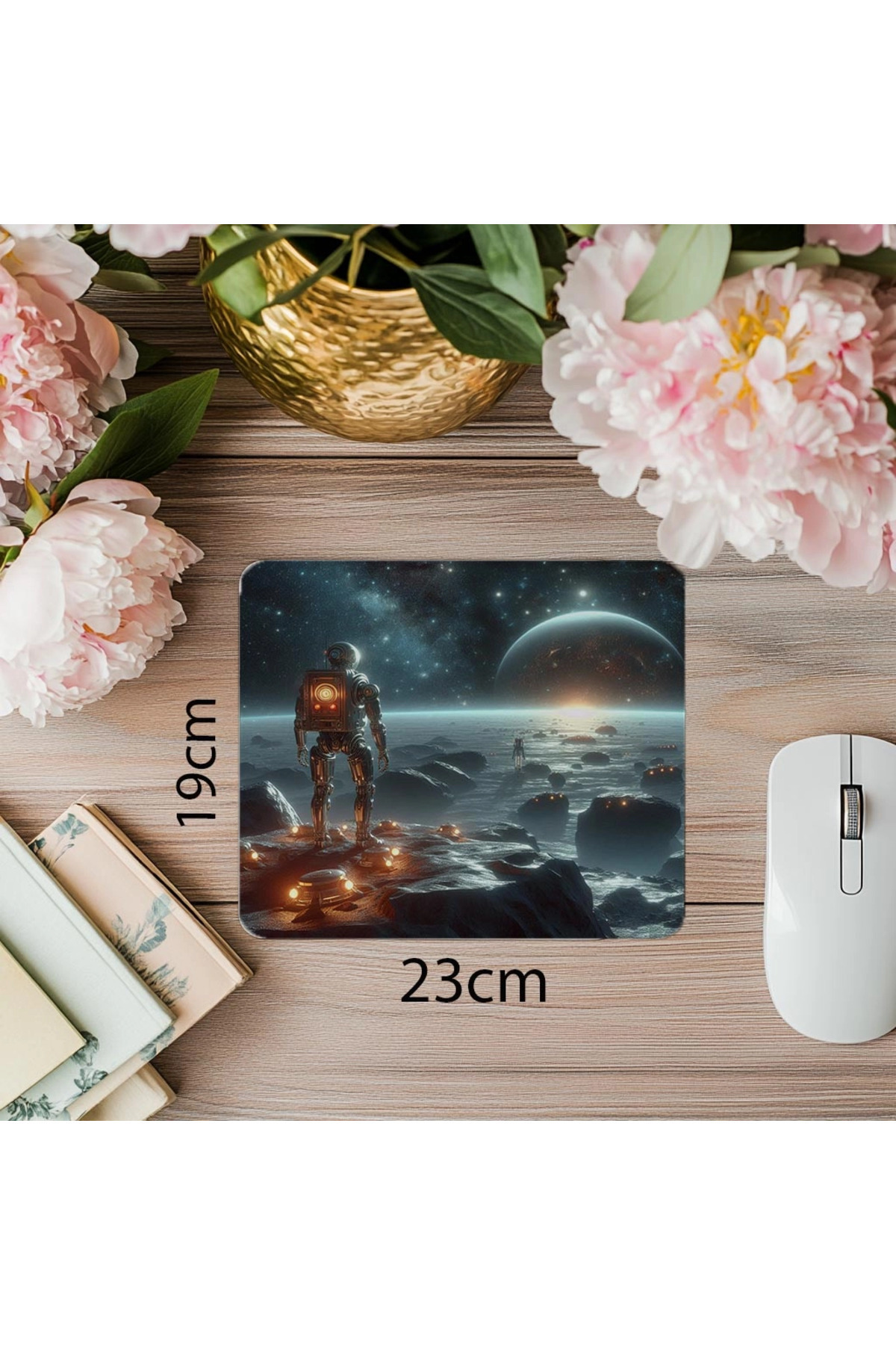Luluyen-Robot Looking at the Stars Themed Mouse Pad - 19X23 cm 2 mm Rectangular Imported Printed Mouse Pad 1