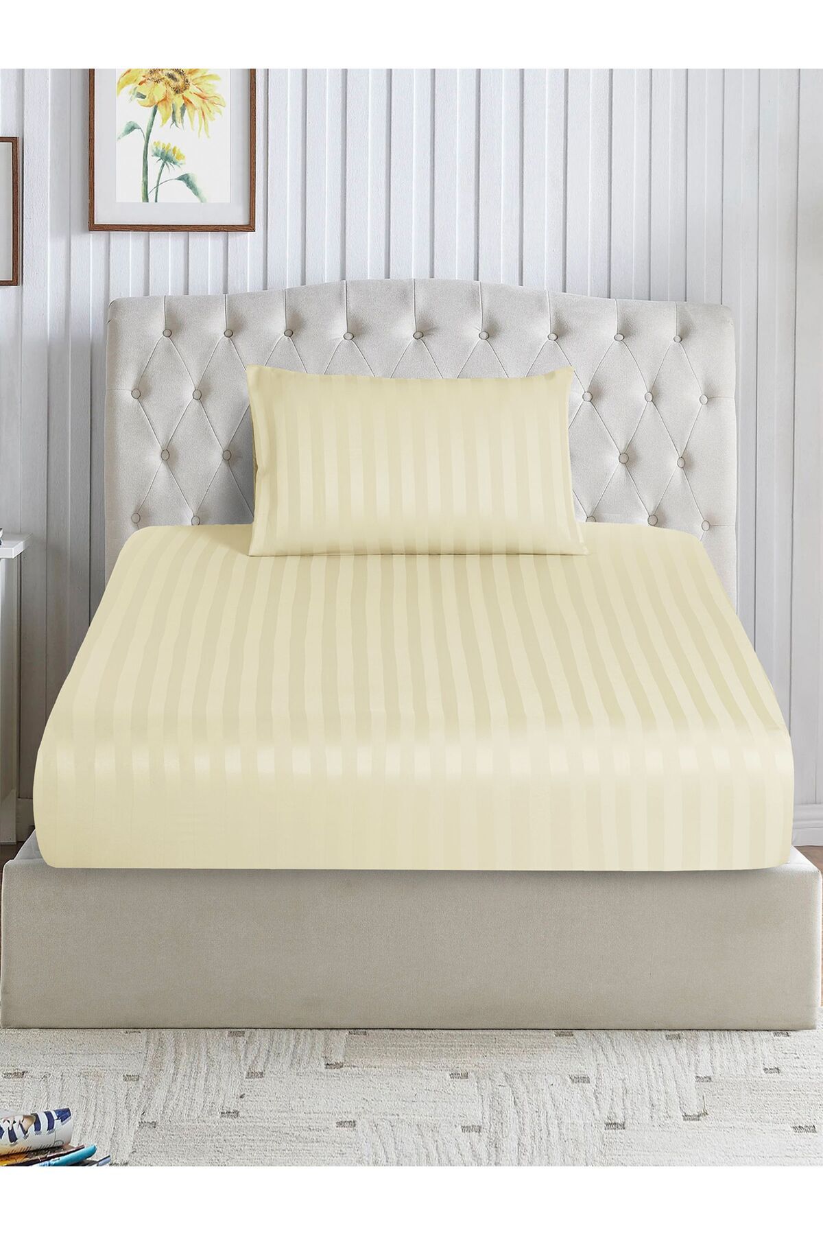 Donetella-Striped Fitted Sheet Set 120x200 cm Twin – 1 Fitted Sheet + 1 Pillowcases, 30cm Deep 1