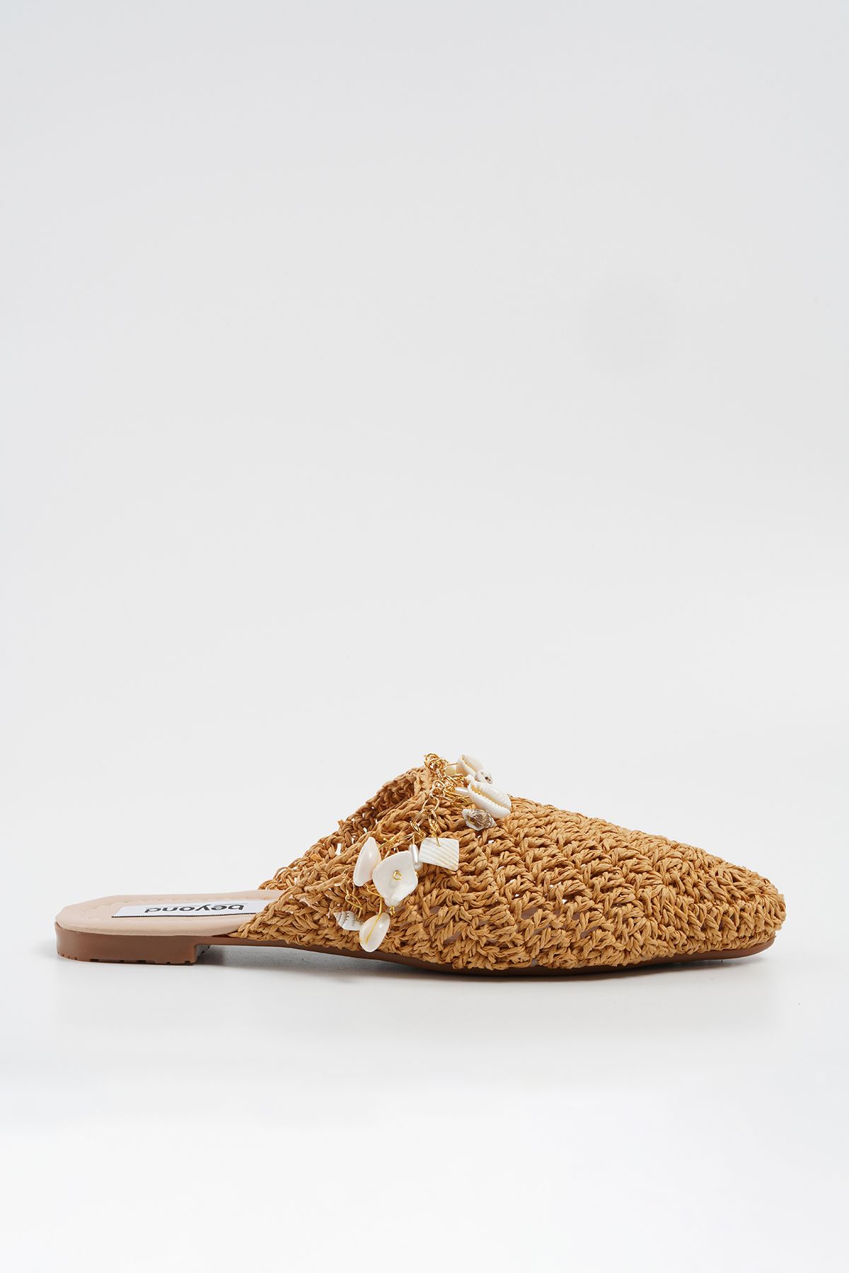 Beyond-Papuci de damă Camel Salome Straw Shell Accesorii BYNDSLM01 5