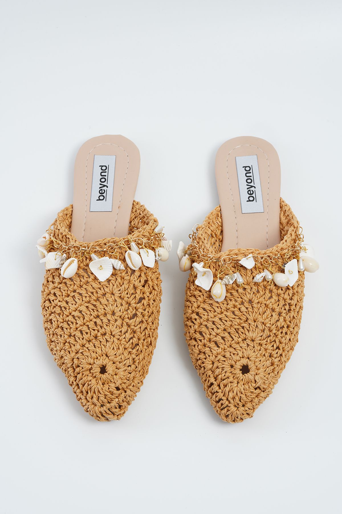 Beyond-Papuci de damă Camel Salome Straw Shell Accesorii BYNDSLM01 7
