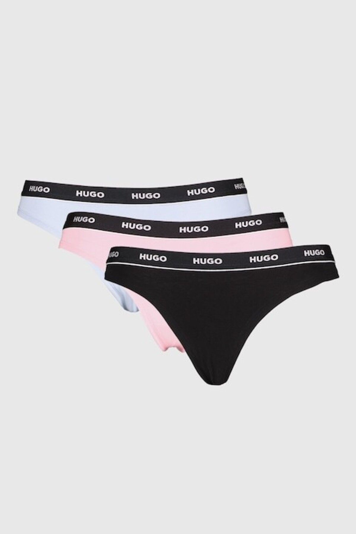 HUGO-, Set de chiloți tanga cu logo - 3 perechi, Negru, Roz, Albastru, XL 2
