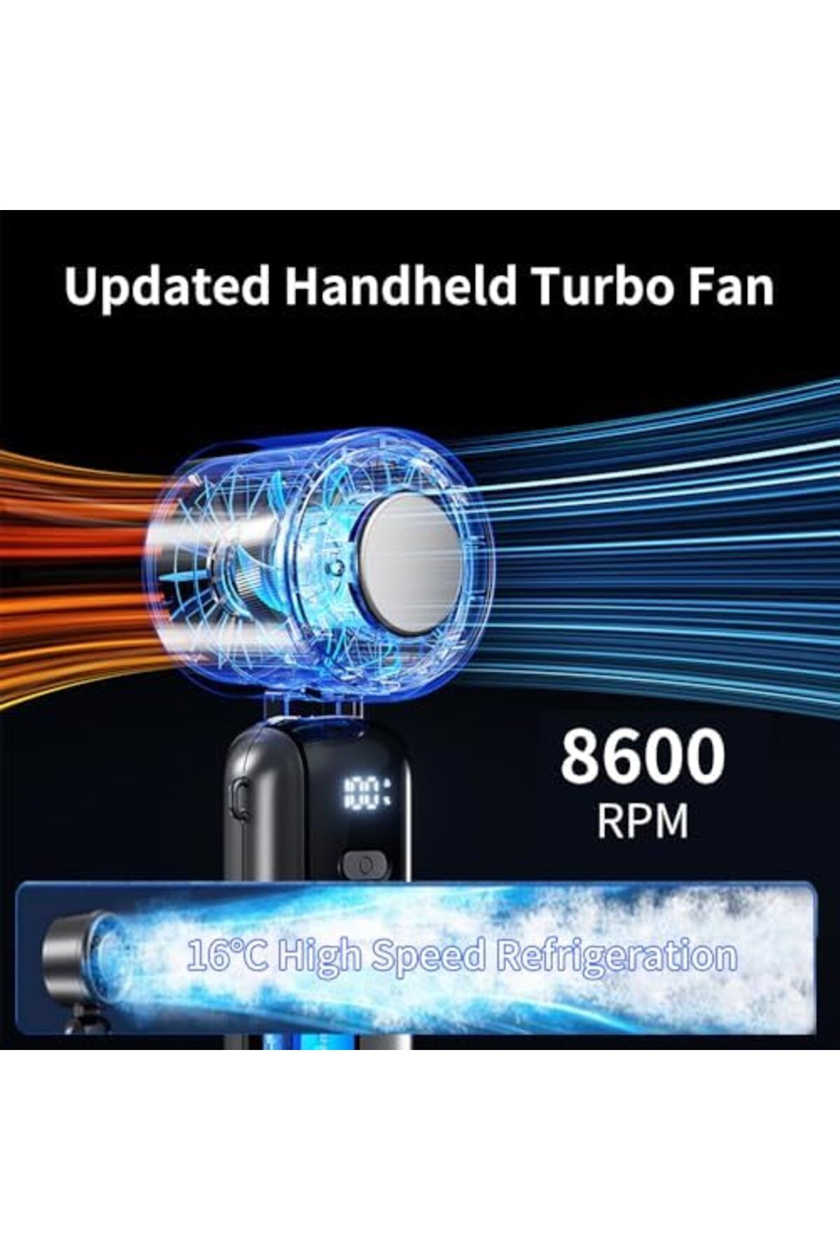Generic-Handheld Portable Turbo Fan, 180° Foldable 6-Speed Mini Handheld Fan with Cooling Plate, 2 3