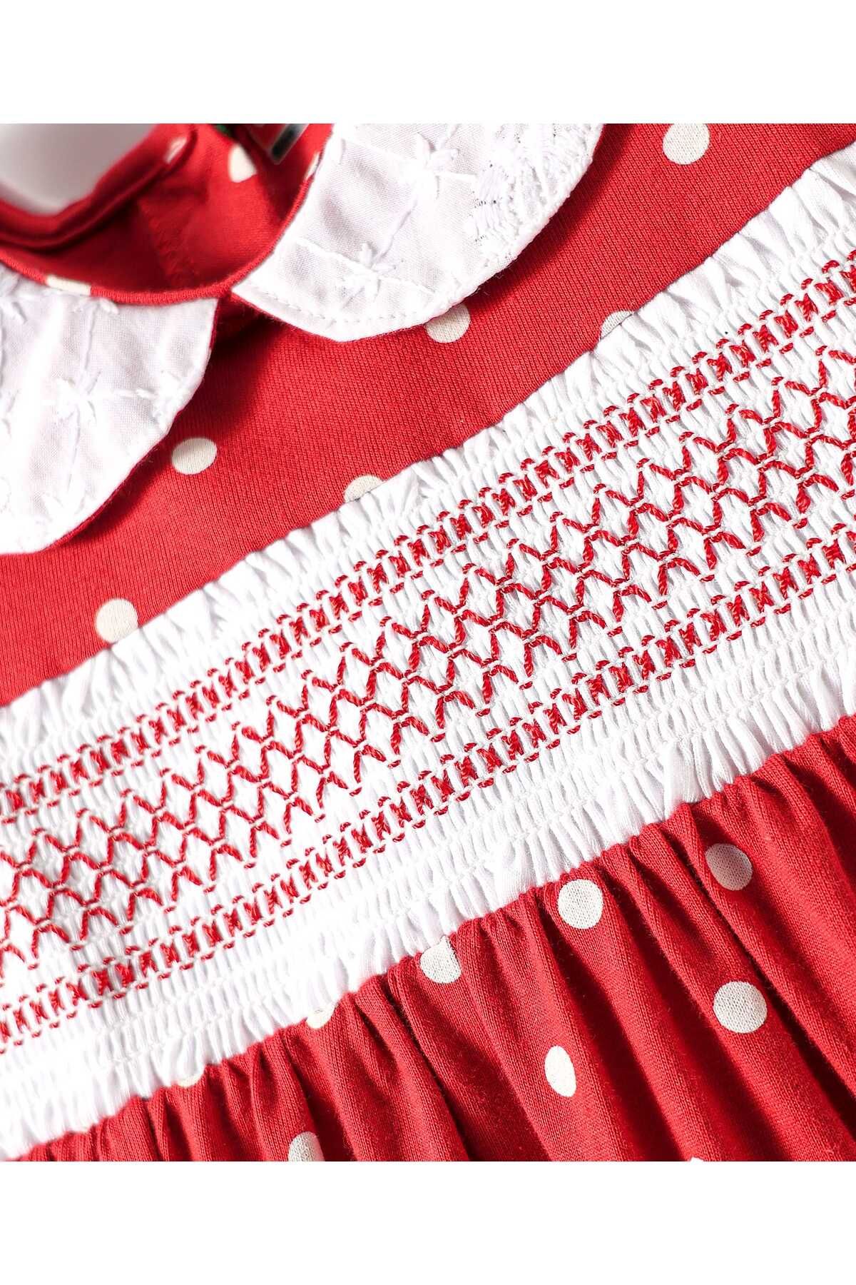 Babyhug-Cotton Frock with Bloomer and Polka Dots Print - Red 6